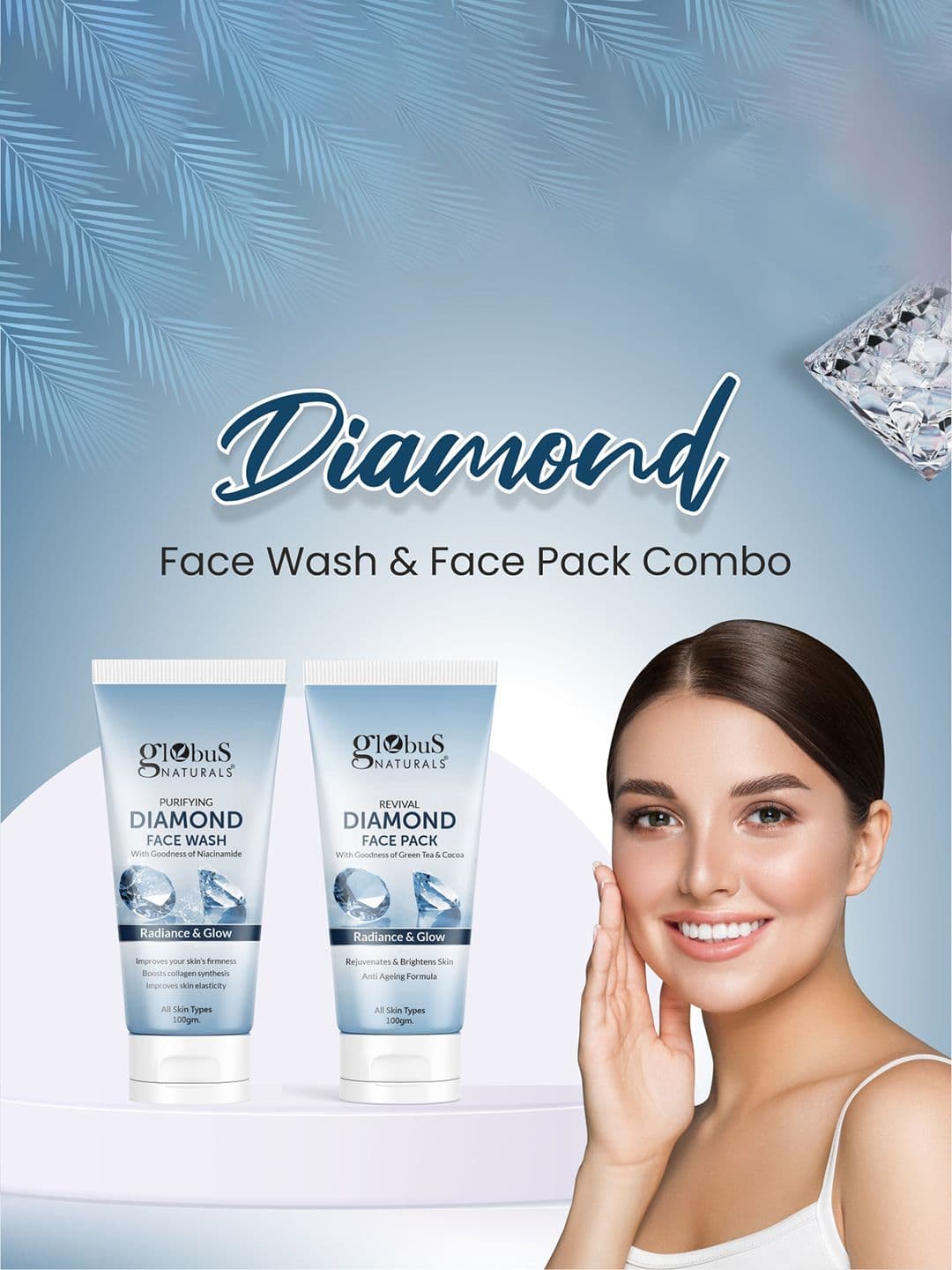 Globus naturals Shine Boosting Diamond Face Care Combo- Face Wash & Face Pack - view 1