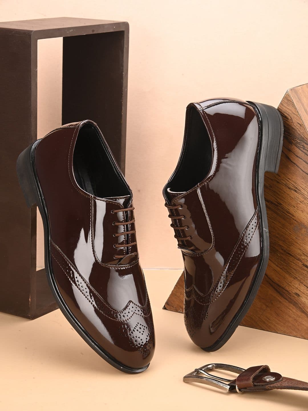 HERE&NOW Men Brown Perforated Formal Brogues - view 1