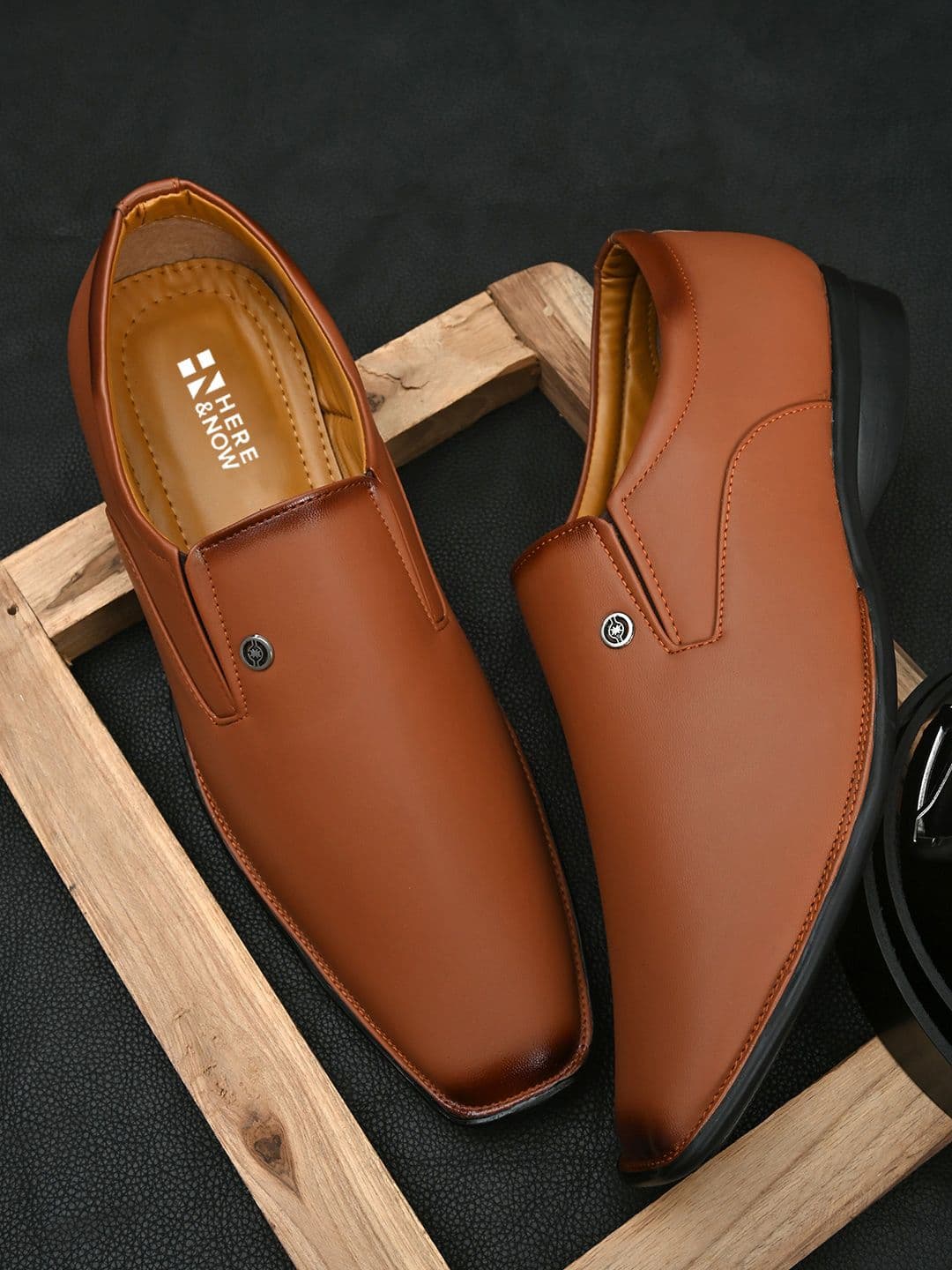 HERE&NOW Men Tan Brown Formal Slip-On Shoes - view 1