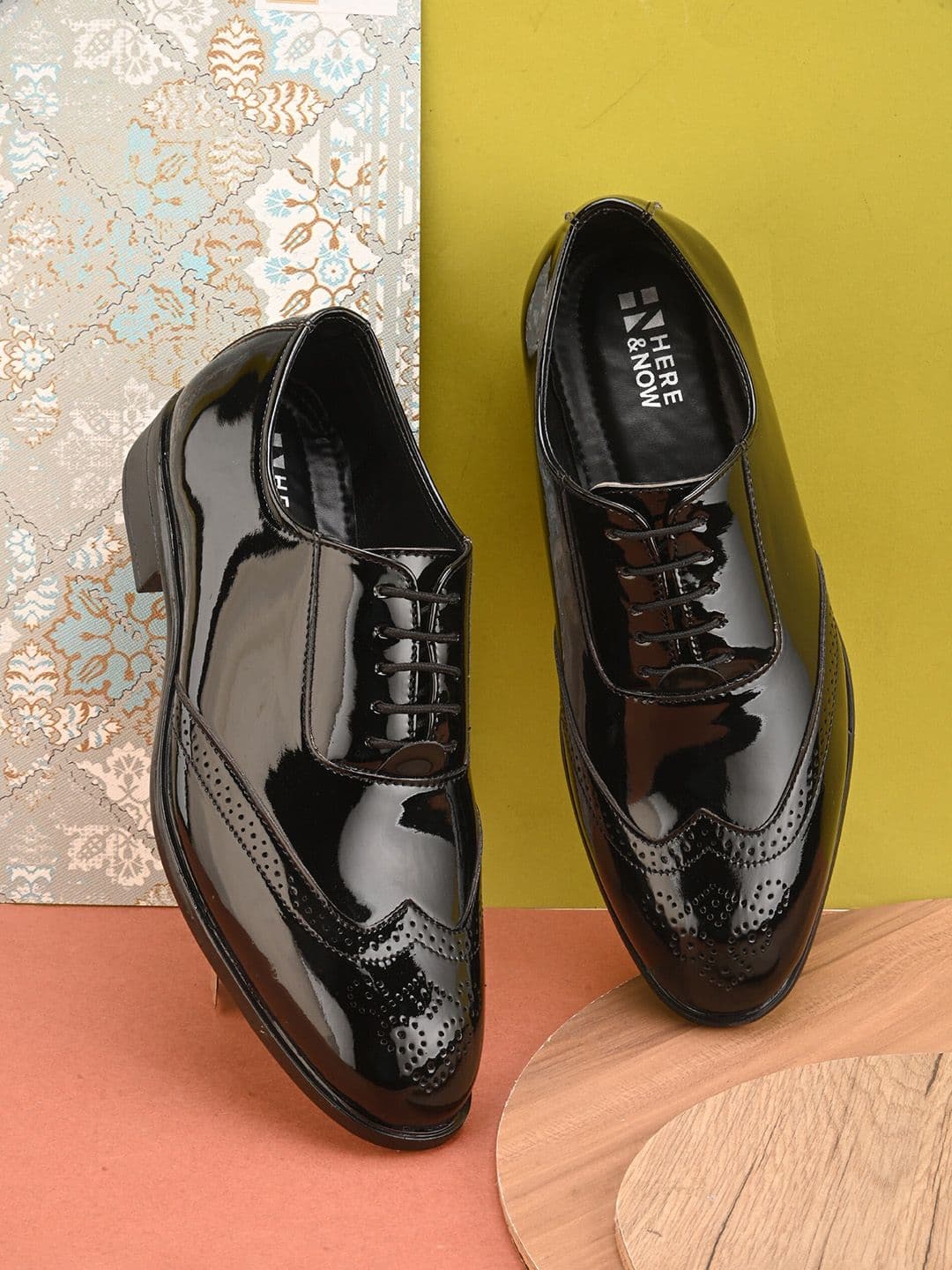 HERE&NOW Men Black Perforated Formal Brogues - view 1