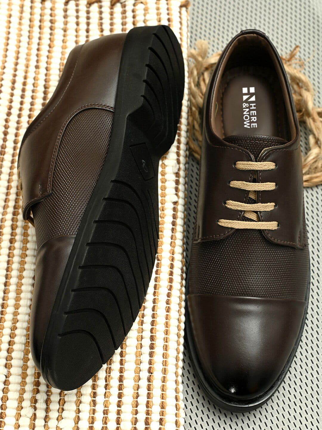 HERE&NOW Men Brown Textured Formal Derbys - view 1