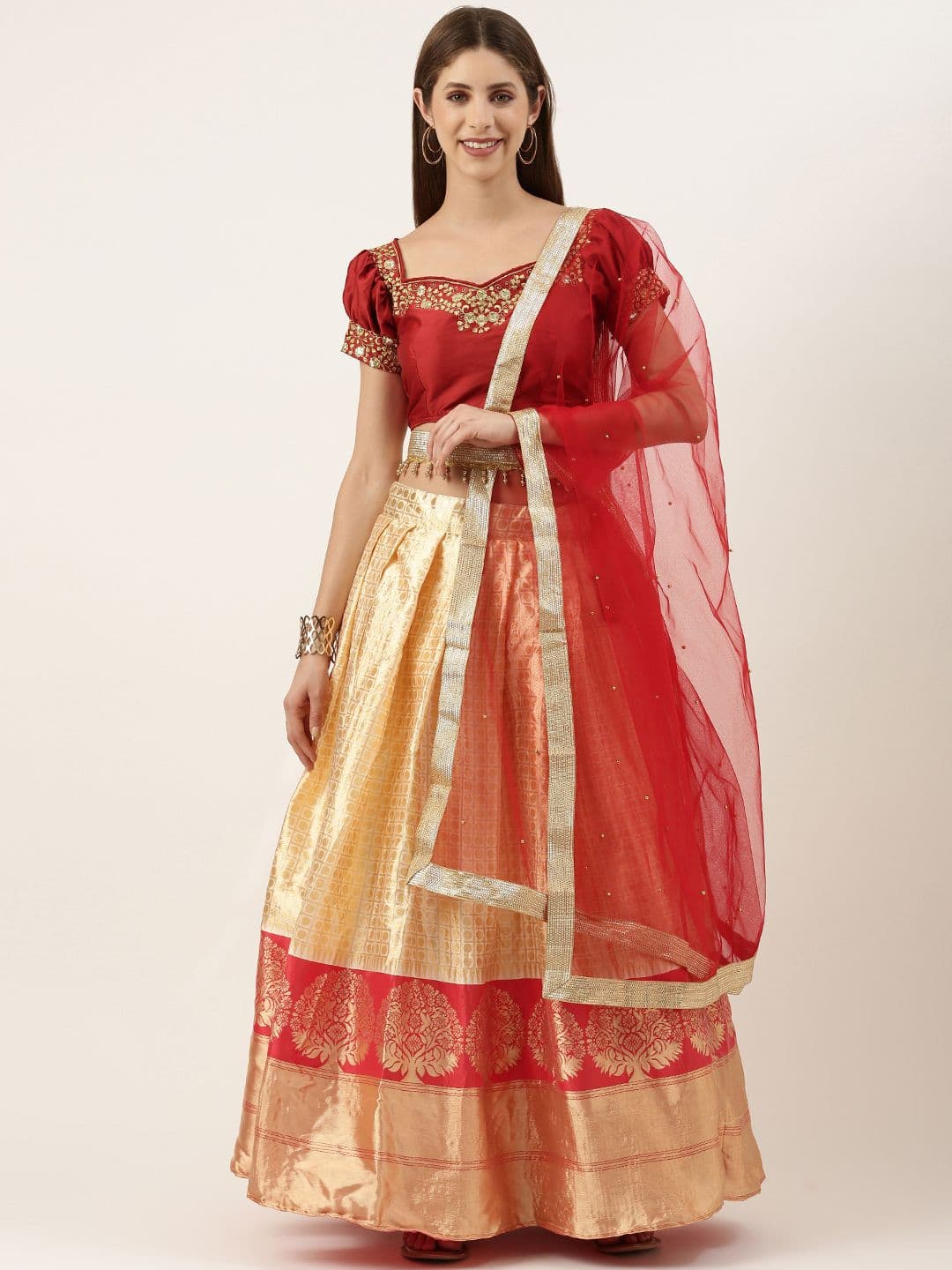 Fabcartz Semi-Stitched Lehenga & Unstitched Blouse With Dupatta - view 1