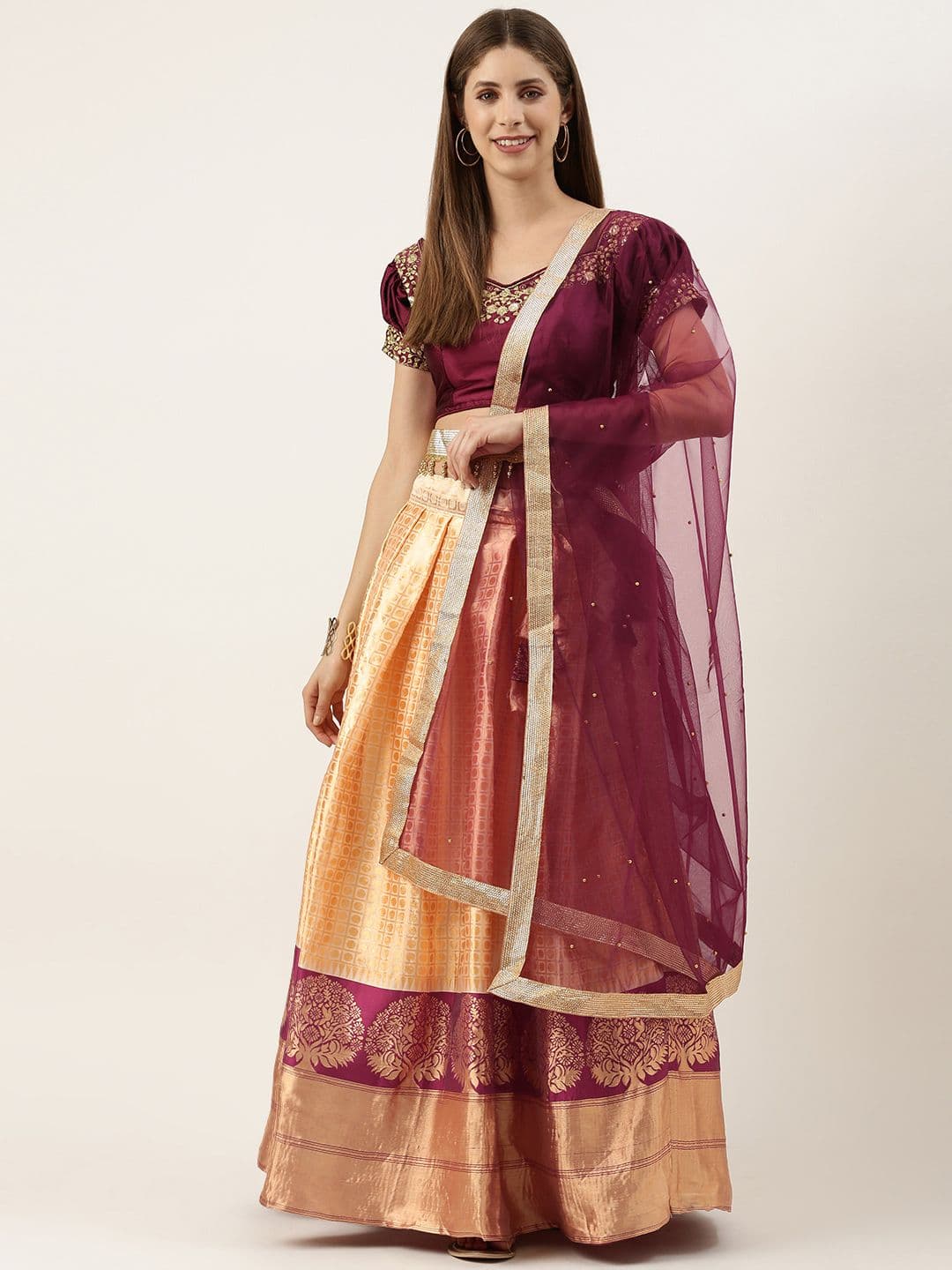 Fabcartz Embroidered Semi-Stitched Lehenga & Unstitched Blouse With Dupatta - view 1