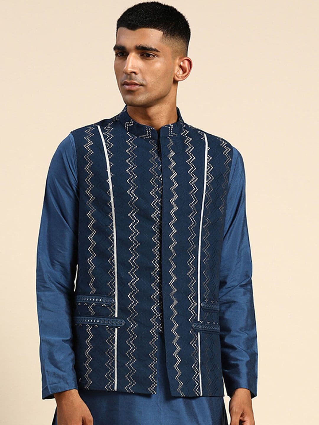 KISAH Woven-Design Nehru Jacket - view 1