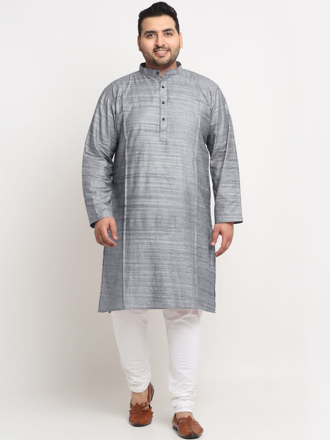 KLOTTHE Woven Design Mandarin Collar Cotton Kurta - view 1