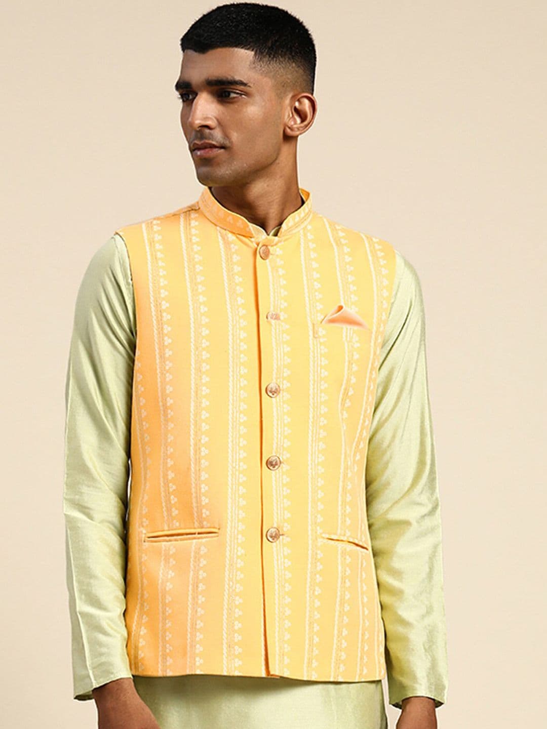 KISAH Printed Mandarin Collar Sleeveless Nehru Jacket - view 1