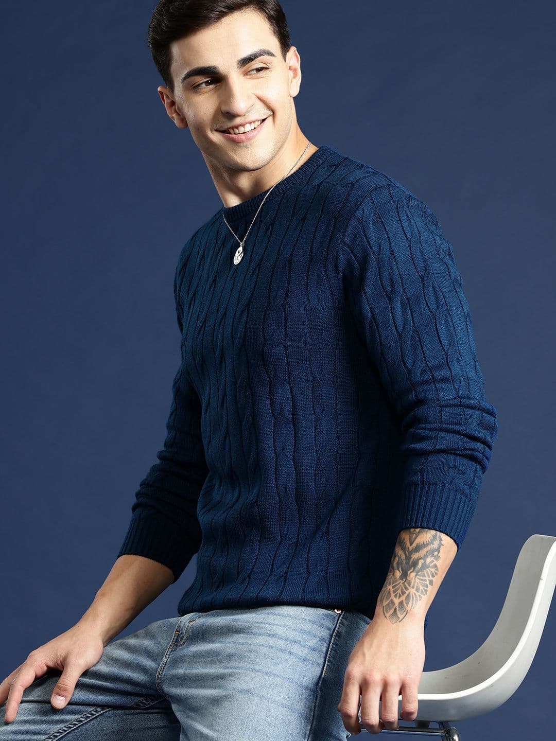 Mast & Harbour Solid Cable Knit Acrylic Pullover - view 1