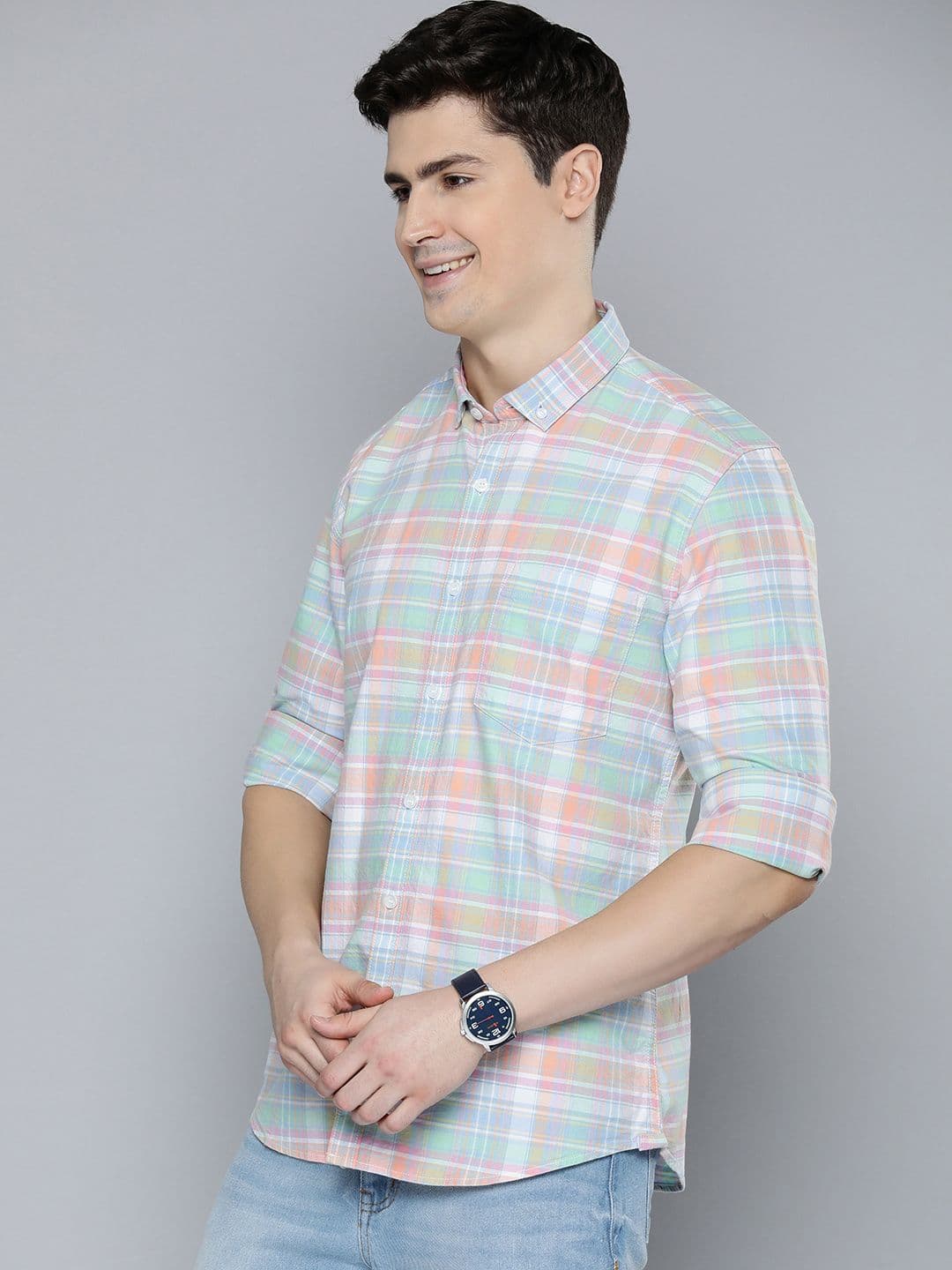 Mast & Harbour Men Orange Standard Tartan Checks Sheer Checked Casual Shirt - view 1