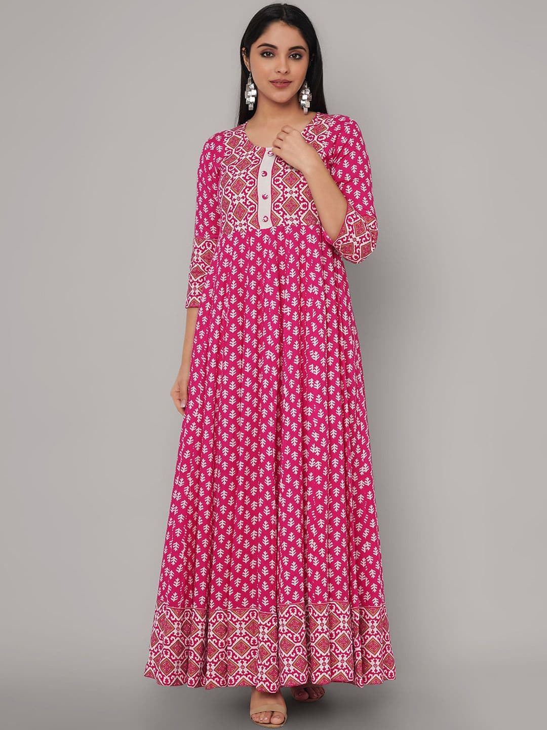 Sanganeri Kurti Ethnic Motifs Printed A-Line Ethnic Dress - view 1