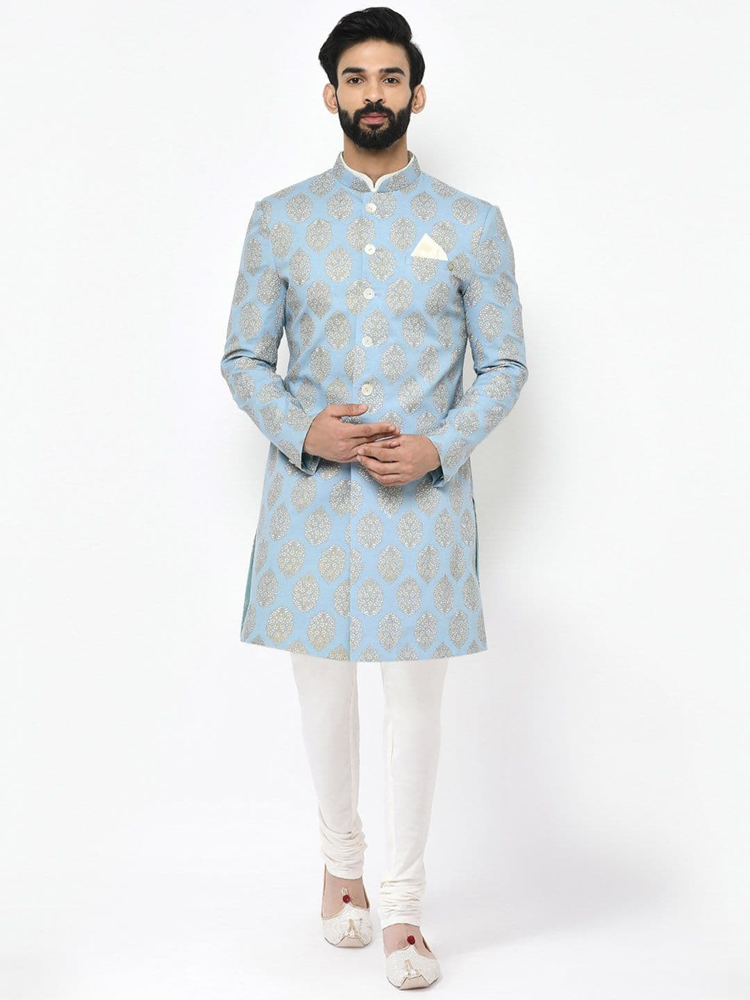 KISAH Men Printed Indowestern Sherwani Set - view 1