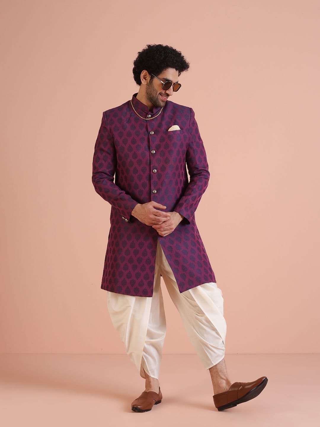 KISAH Men Woven Design Indowestern Sherwani Set