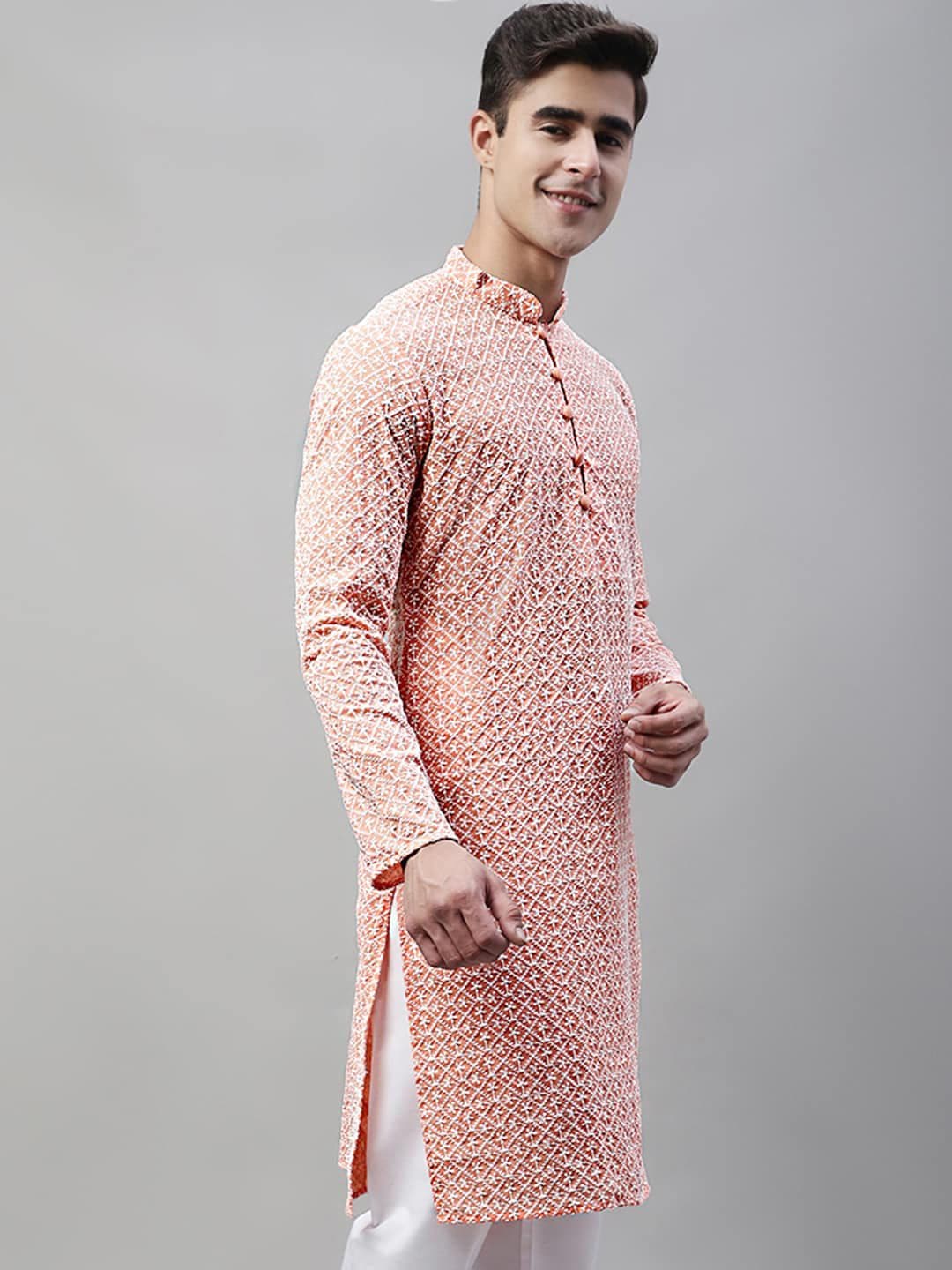 Jompers Embroidered Mandarin Collar Chikankari Kurta - view 1