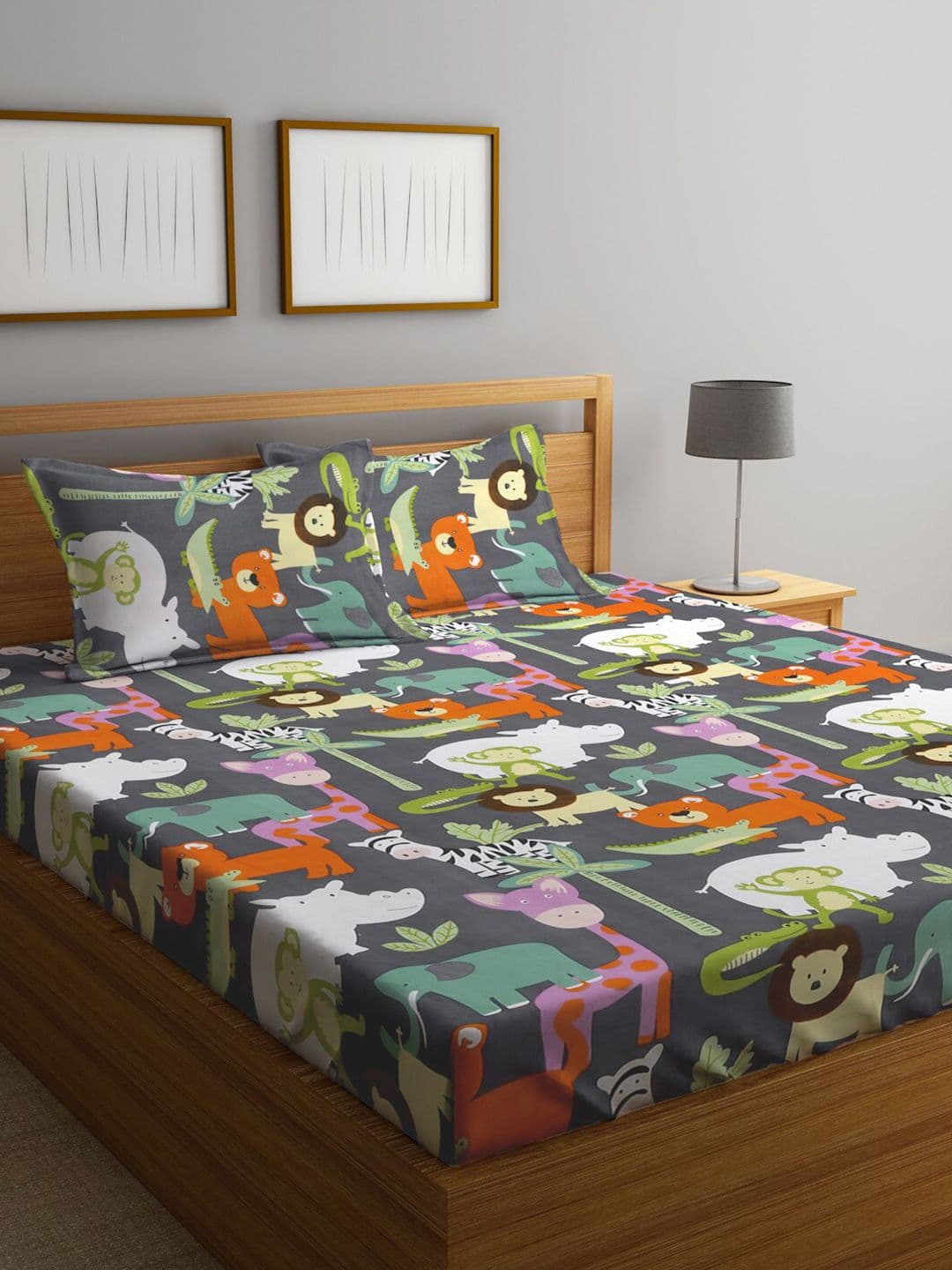 KLOTTHE Sacred Shells Grey Animal Polycotton 300 TC Fitted King Fine Bedsheet with 2 Pillow Covers-98 x 89 inches - view 1
