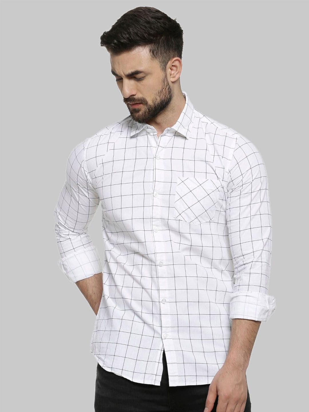 CAHOOT White Windowpane Checks Classic Fit Cotton Casual Shirt - view 1