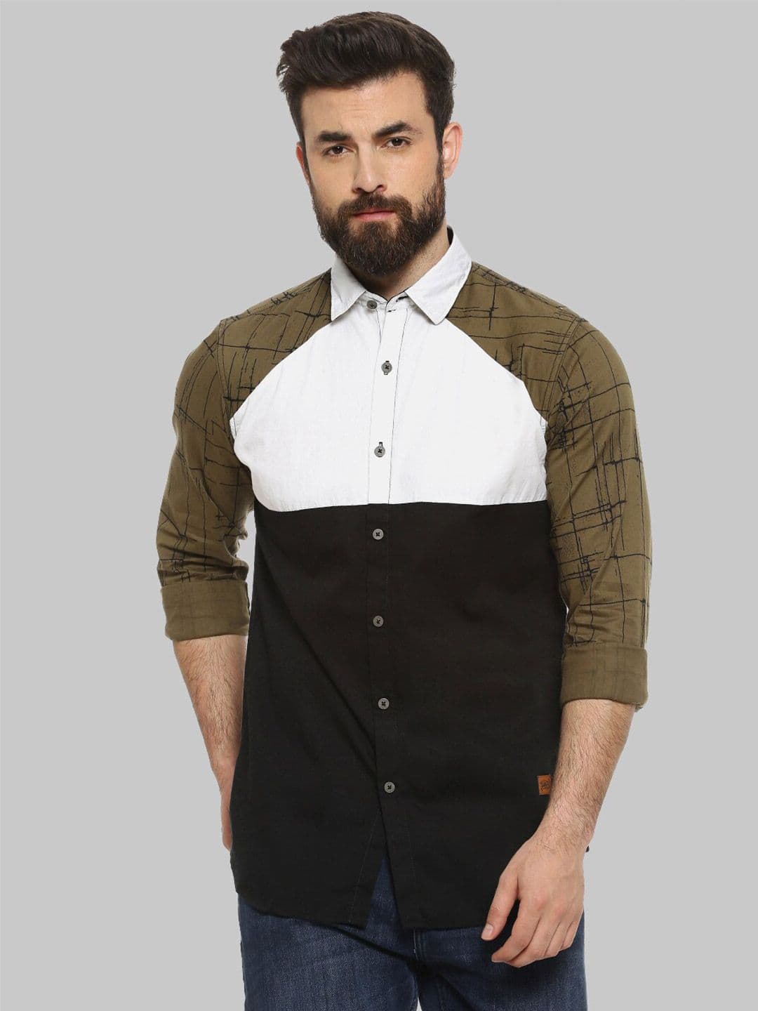 CAHOOT Black & White Classic Colourblocked Cotton Casual Shirt - view 1