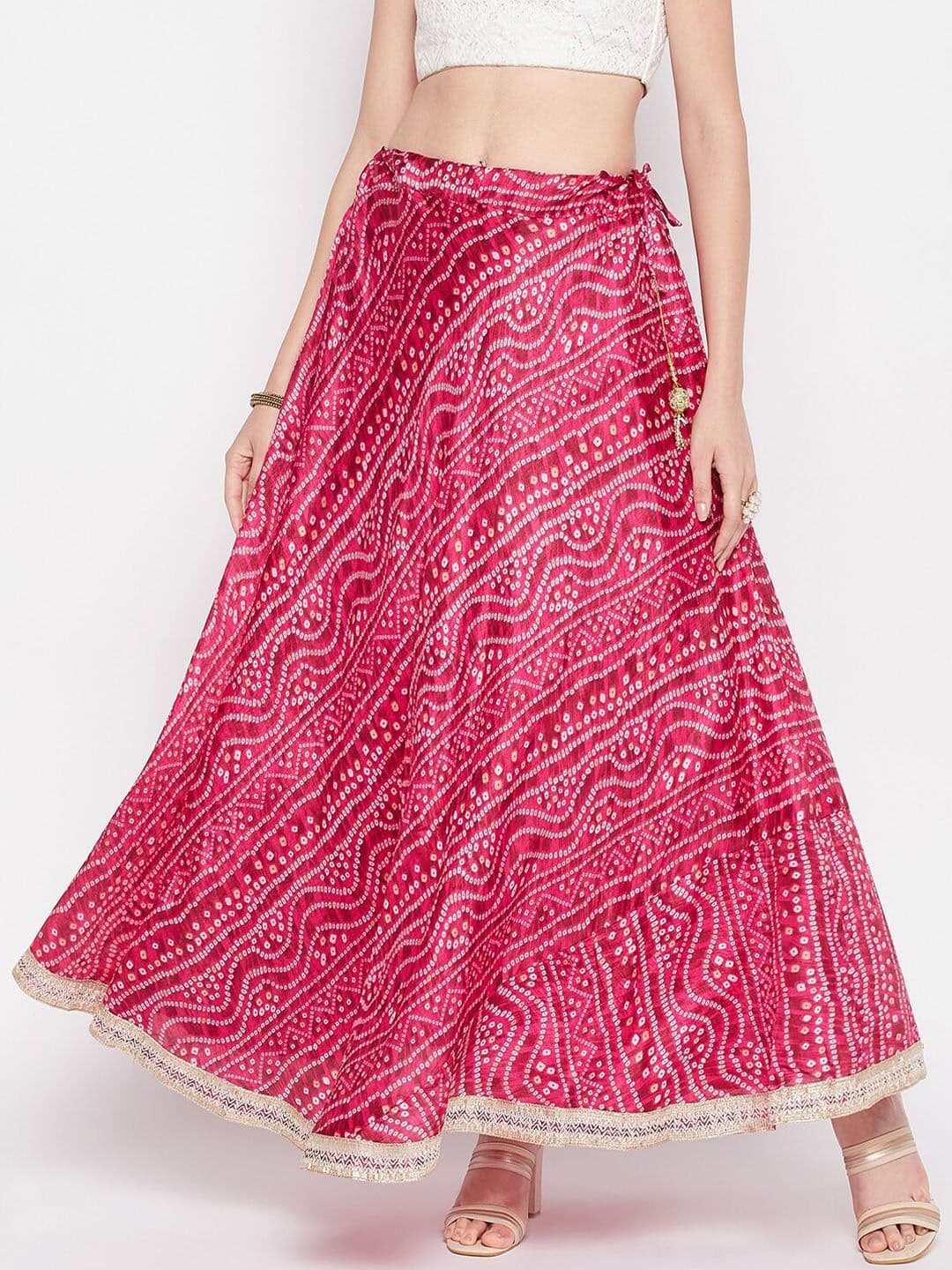 Clora Creation Bandhani Print Flared Maxi Skirt With Gotta Patti Detail - view 1