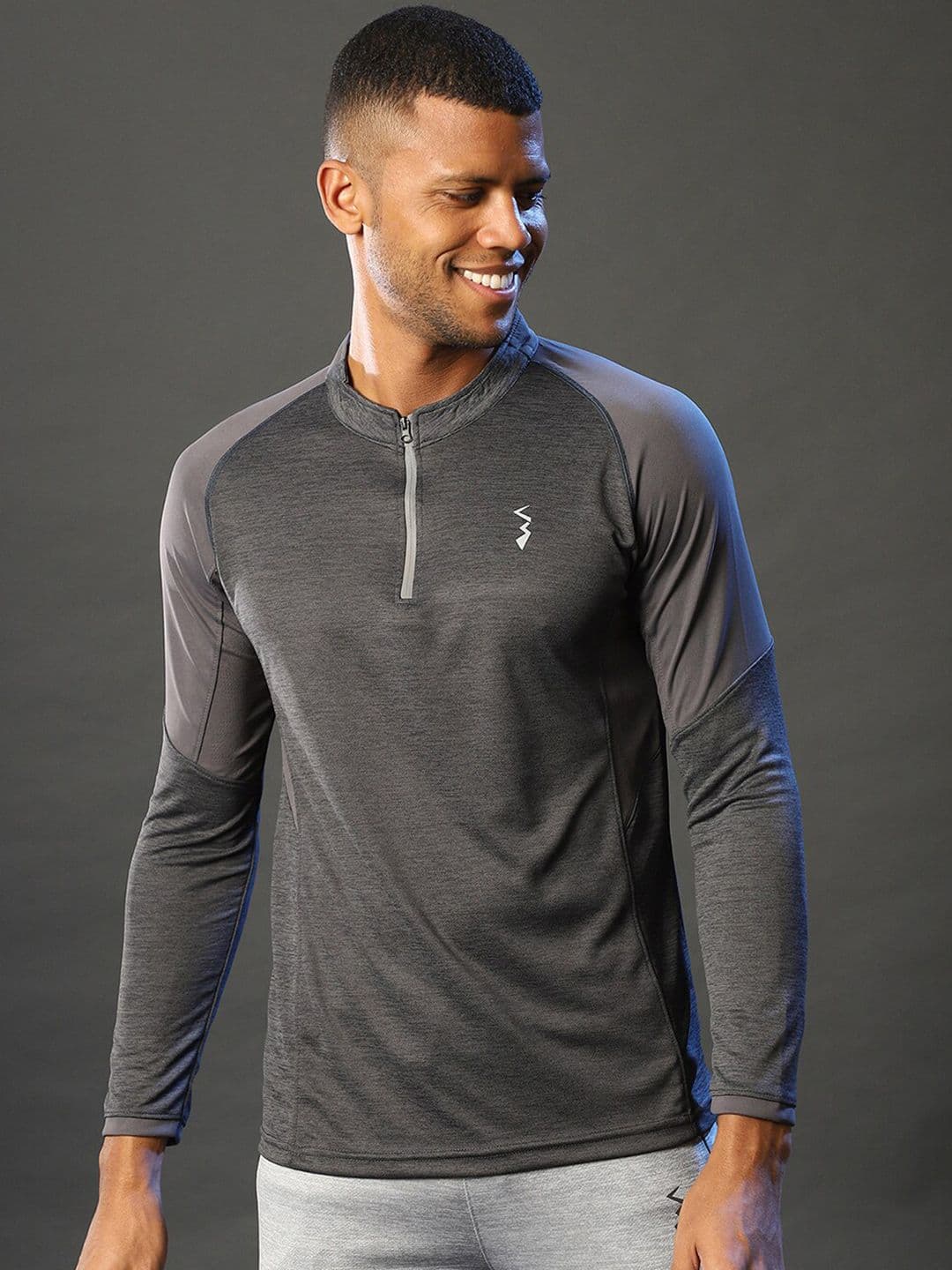 CAHOOT Charcoal Henley Neck Raglan Sleeves Dry-Fit T-shirt - view 1