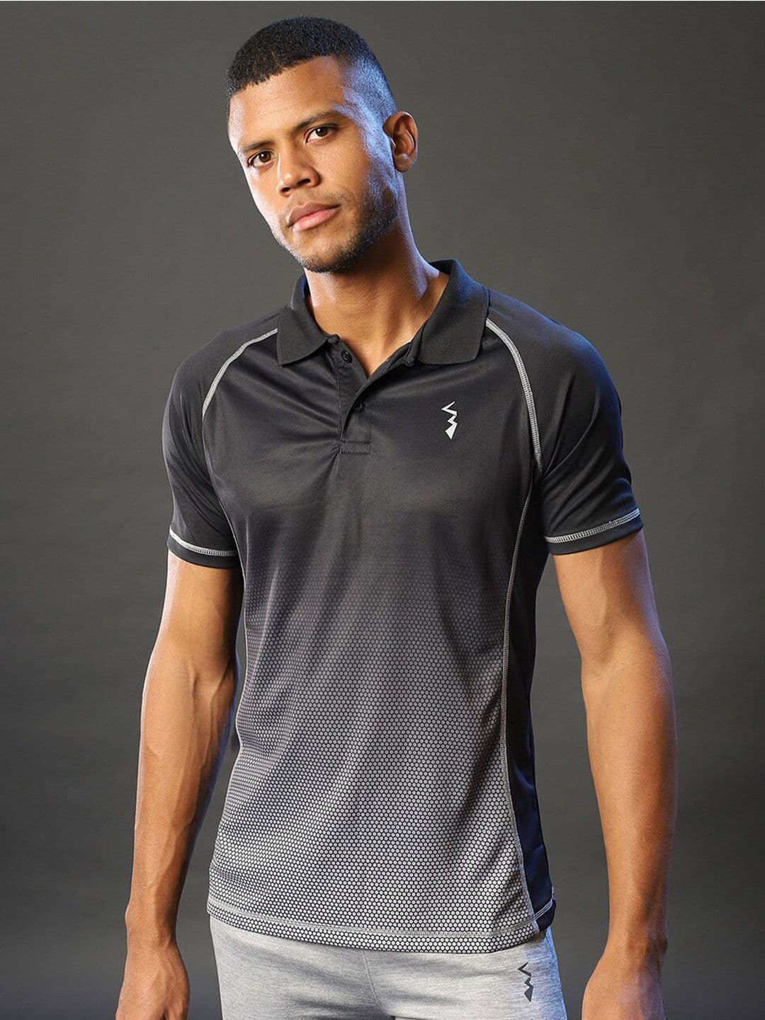 CAHOOT Black Ombre Polo Collar Raglan Sleeves Dry-Fit Training T-shirt - view 1