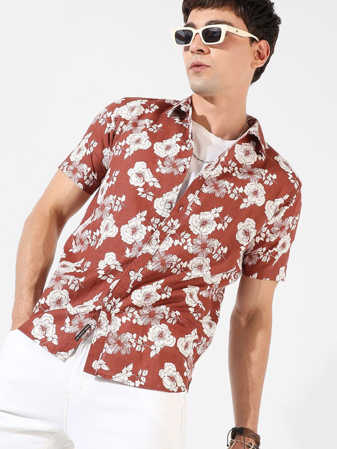 CAHOOT Brown Floral Printed Classic Fit Casual Shirt - view 1