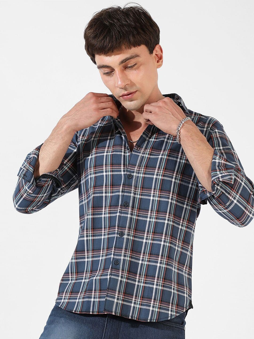 CAHOOT Blue Classic Tartan Checked Cotton Casual Shirt - view 1