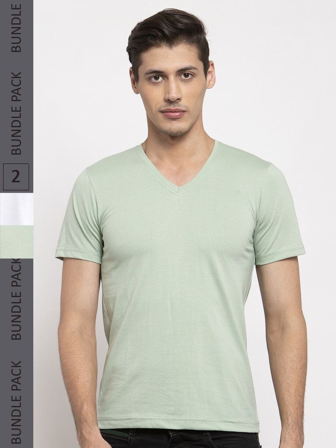 Friskers Pack Of 2 V-Neck Cotton Slim Fit T-shirt - view 1