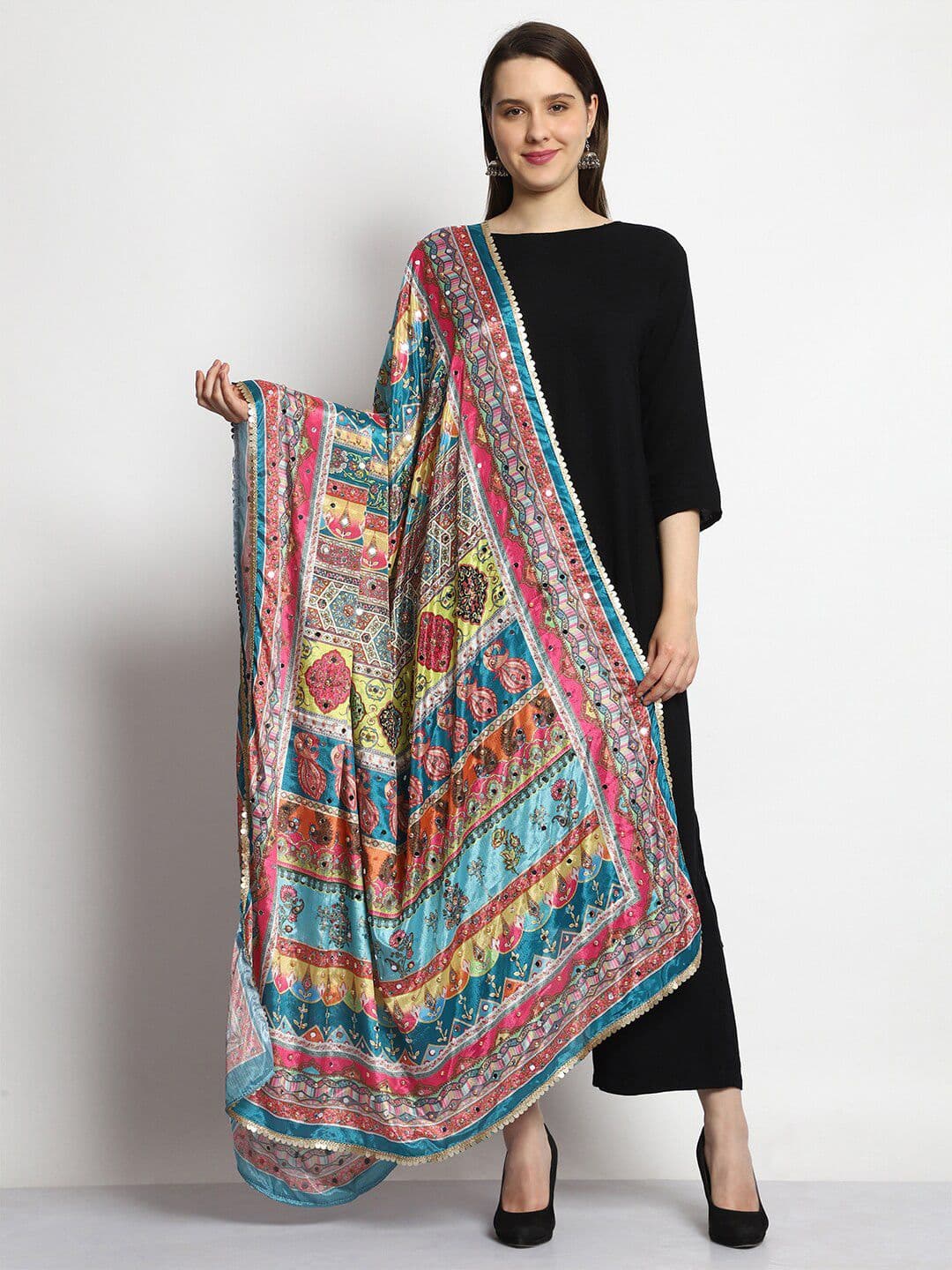SWI Stylish Women Digital Printed Bridal Mirror Work Chiffon Dupatta - view 1