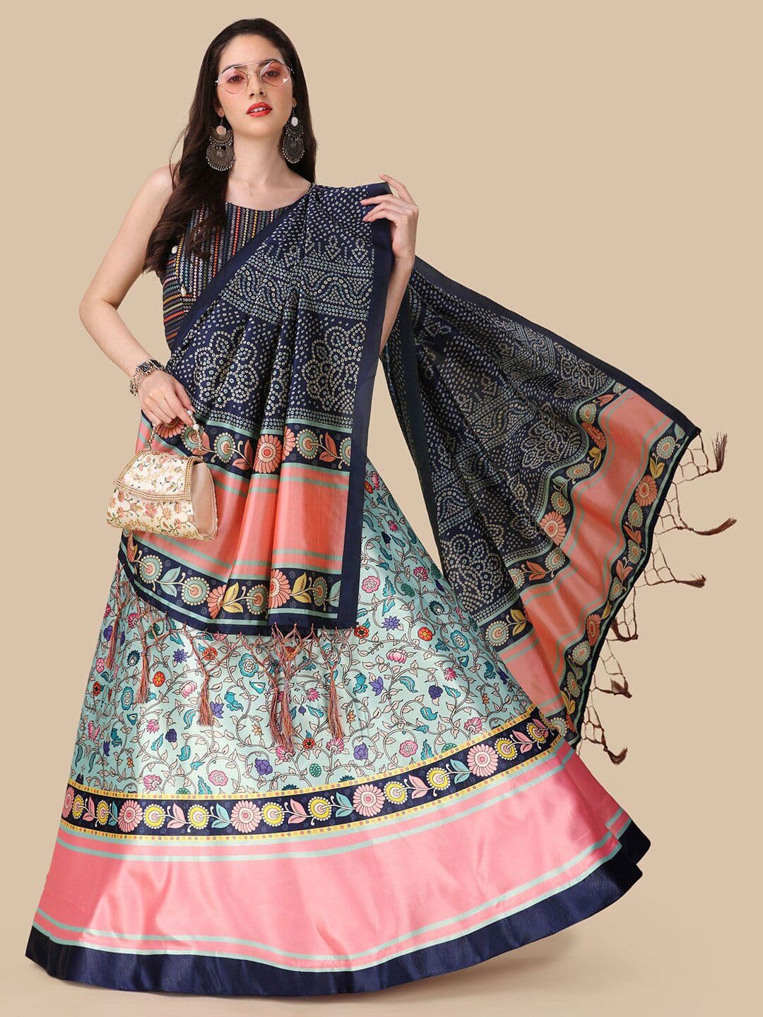 Kaizen TEXO FAB Embroidered Semi-Stitched Lehenga & Unstitched Blouse With Dupatta - view 1
