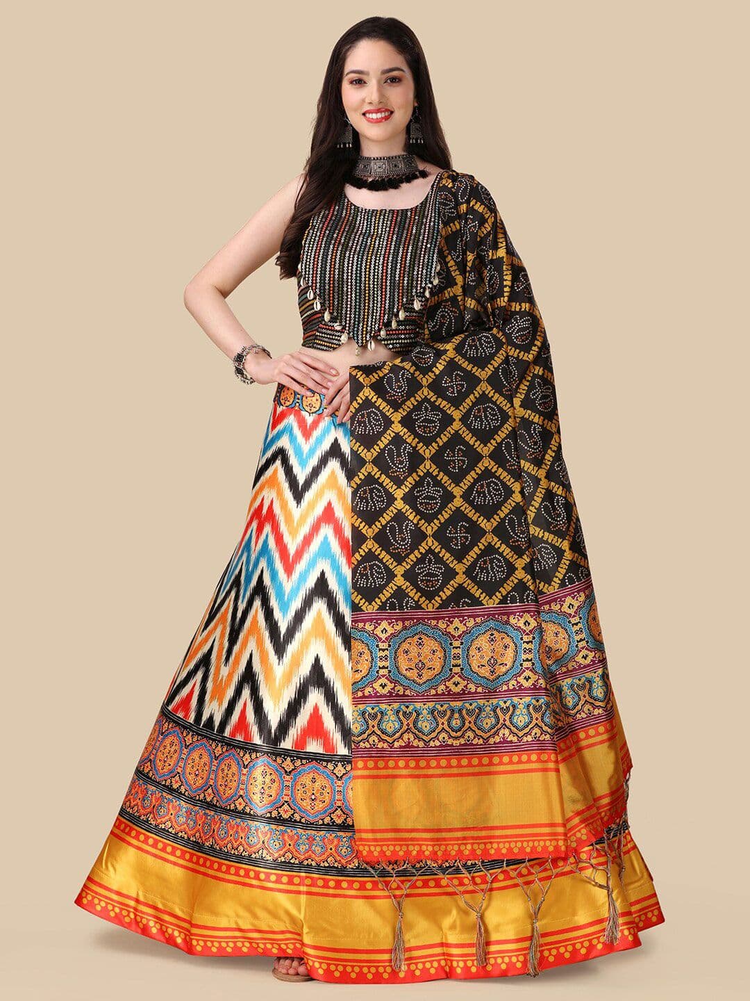 Kaizen TEXO FAB Embroidered Semi-Stitched Lehenga & Unstitched Blouse With Dupatta - view 1