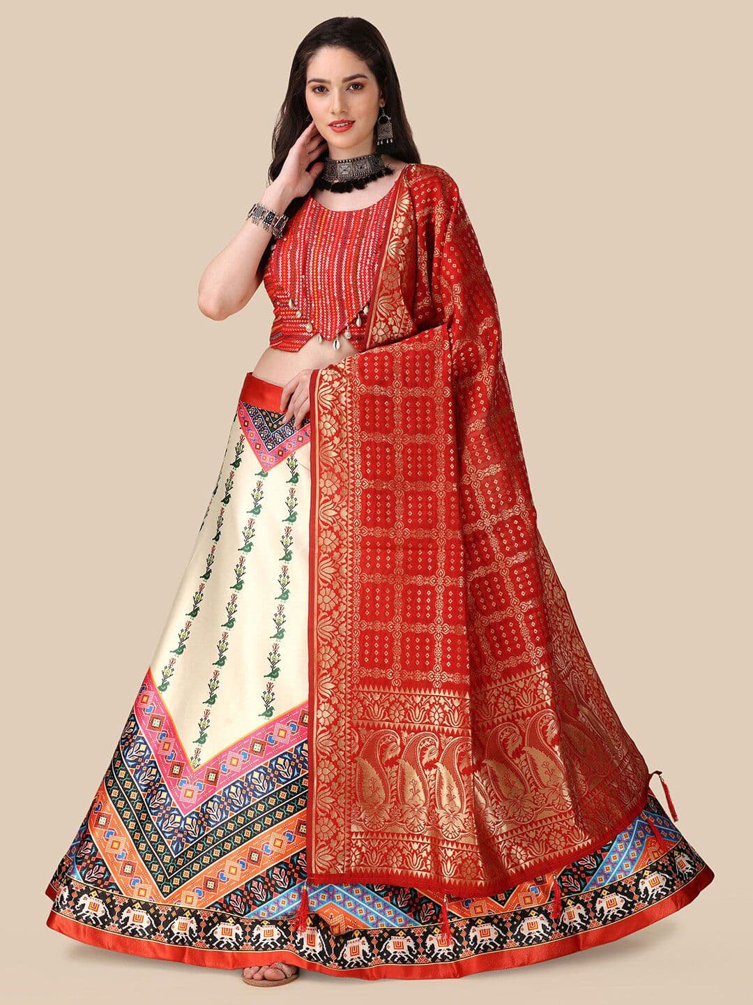 Kaizen TEXO FAB Embroidered Semi-Stitched Lehenga & Unstitched Blouse With Dupatta - view 1