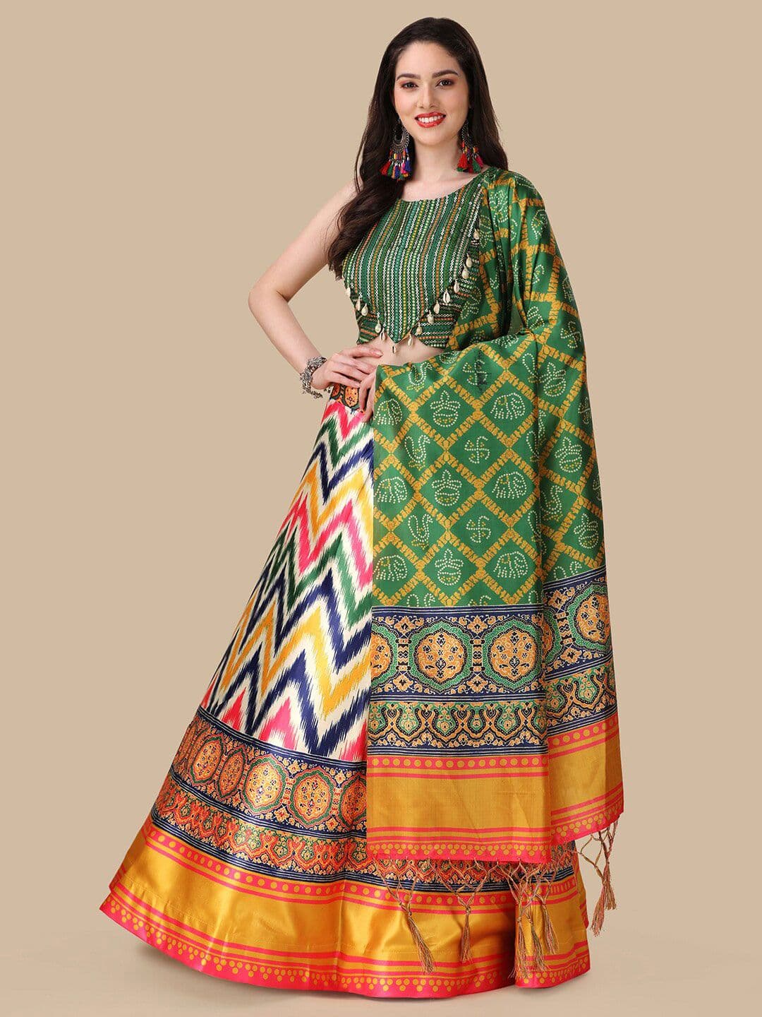 Kaizen TEXO FAB Embroidered Semi-Stitched Lehenga & Unstitched Blouse With Dupatta - view 1