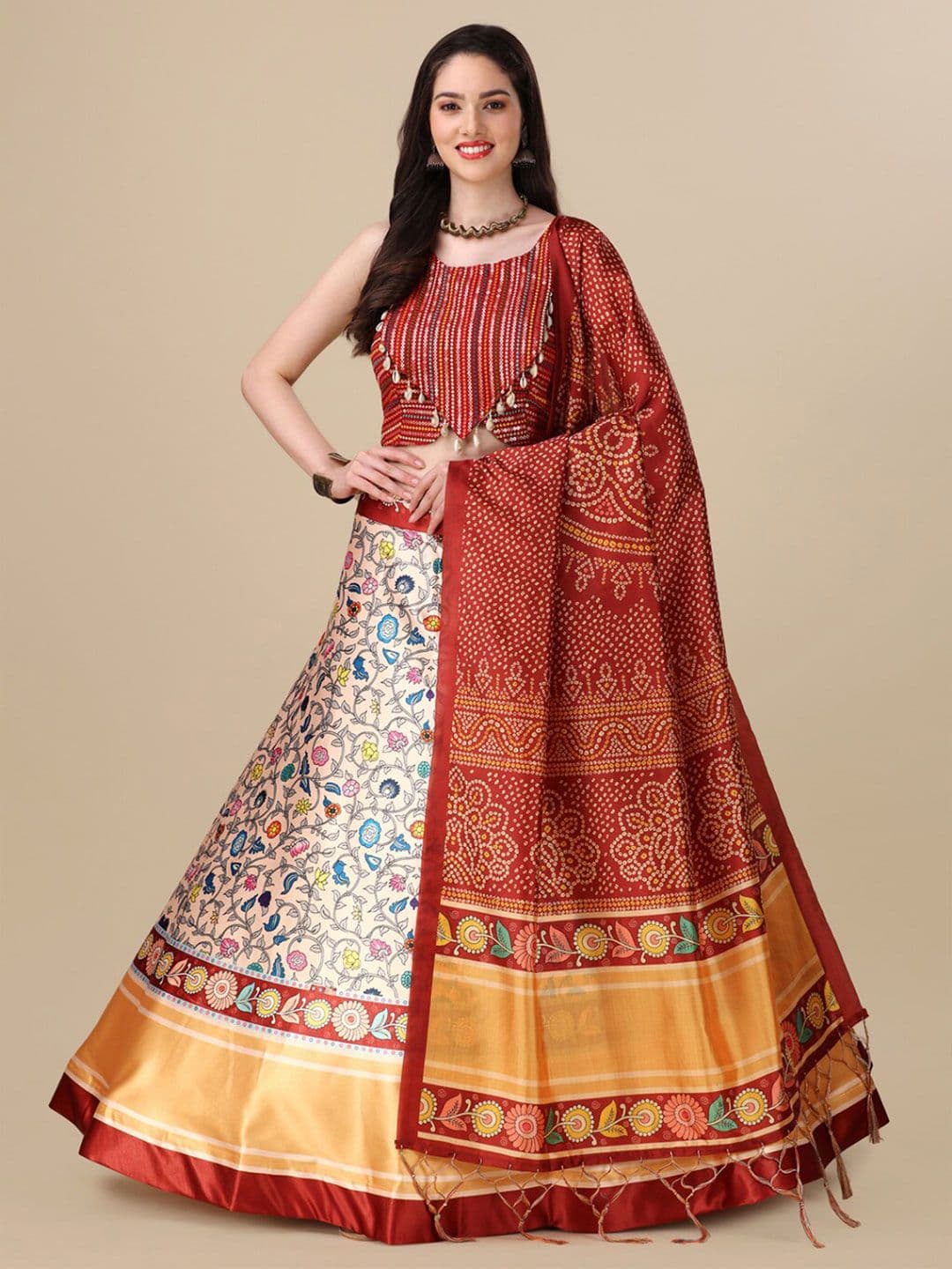 Kaizen TEXO FAB Embroidered Semi-Stitched Lehenga & Unstitched Blouse With Dupatta - view 1