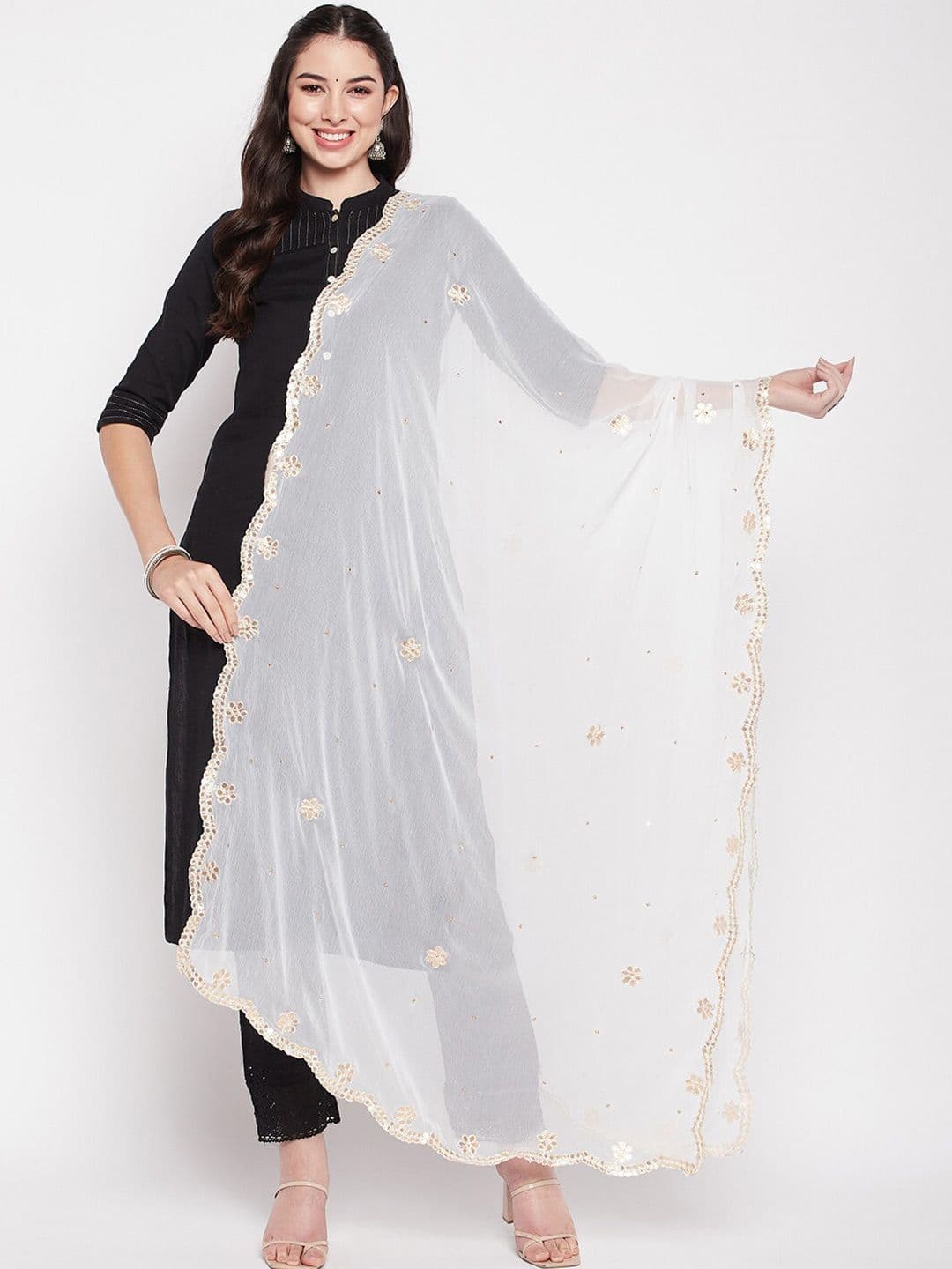 Clora Creation Ethnic Motifs Embroidered Chiffon Dupatta with Gotta Patti - view 1