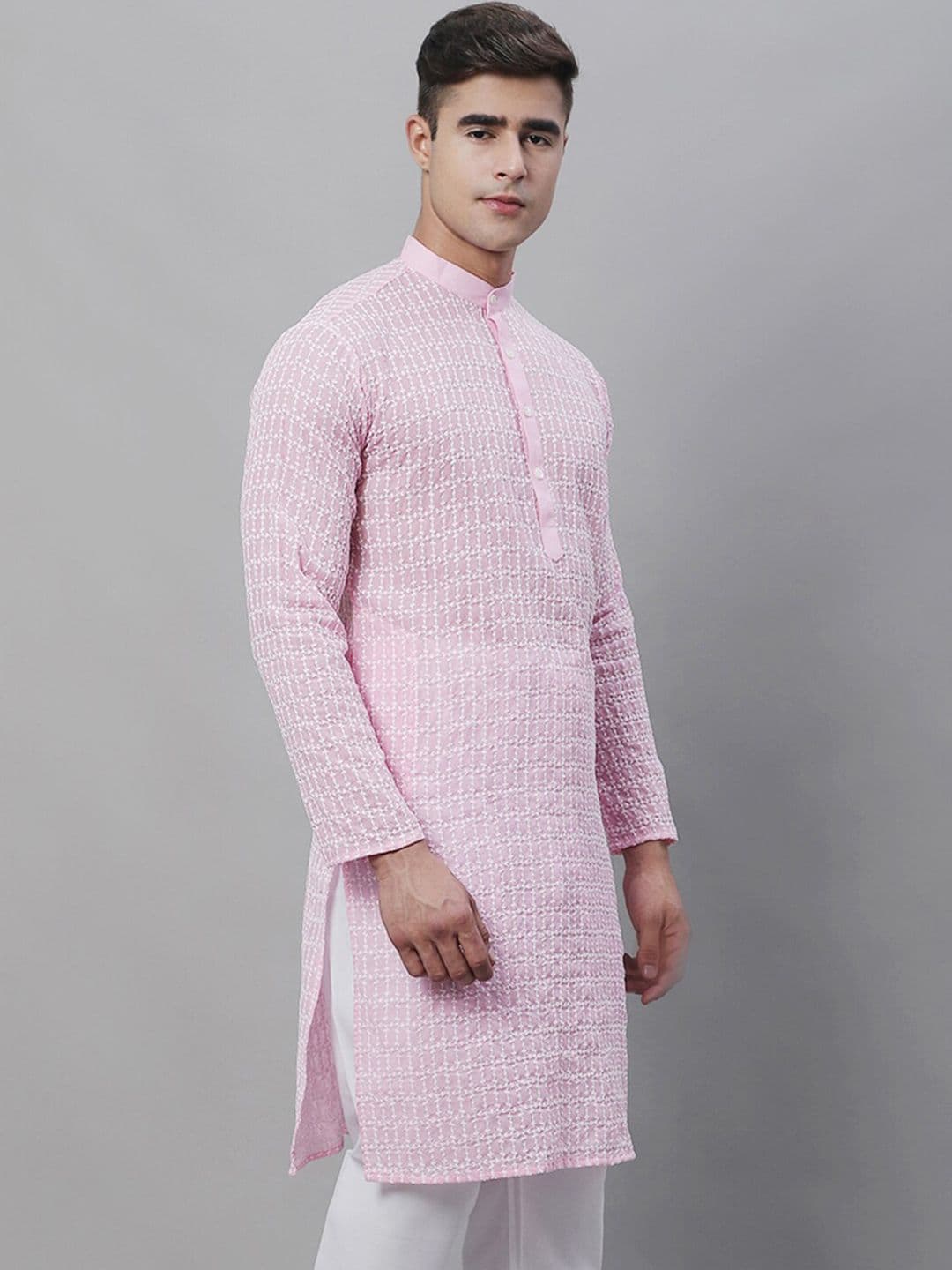 SOJANYA Thread Work Mandarin Collar Pure Cotton Kurta - view 1