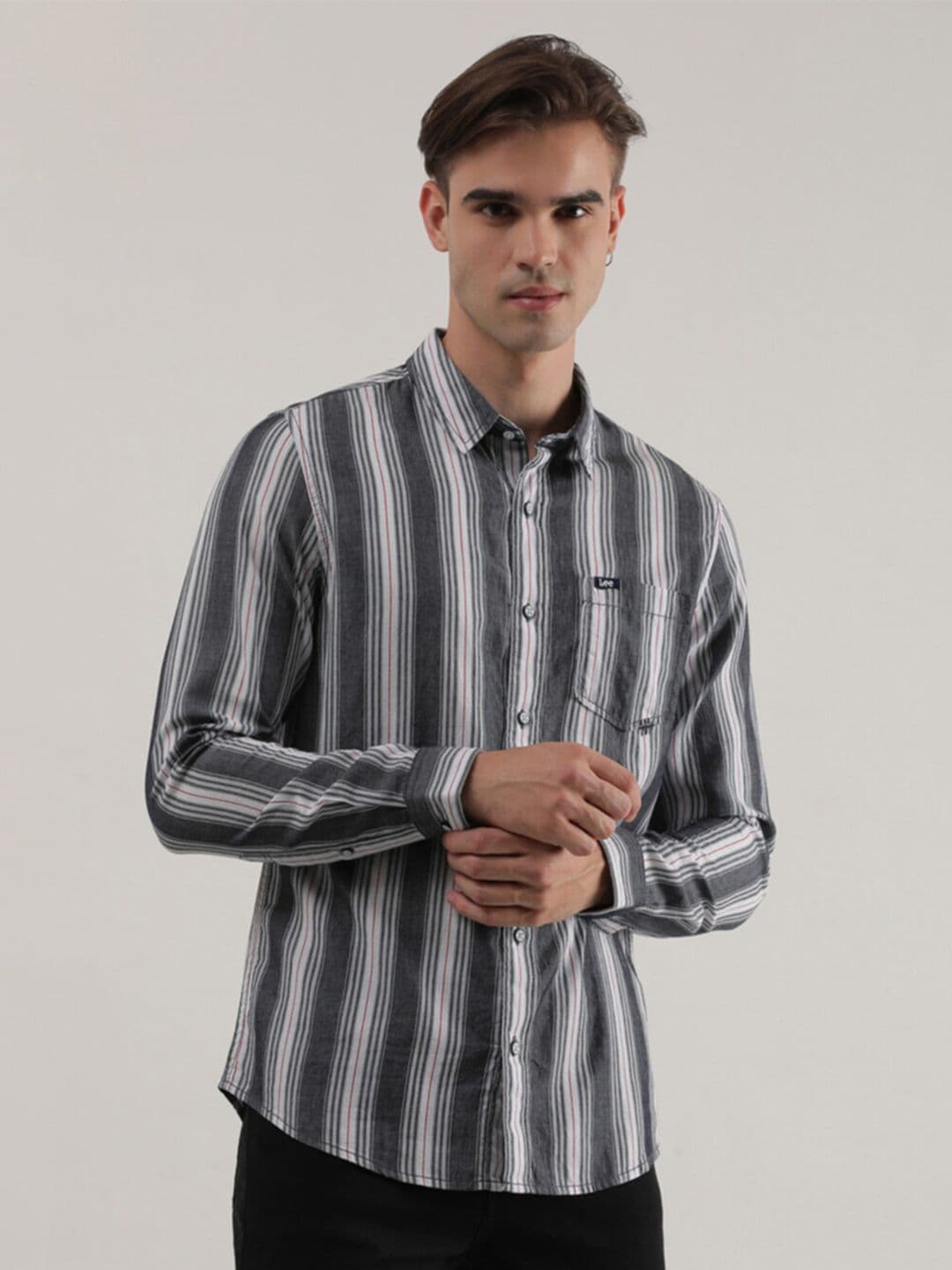 Lee Slim Fit Vertical Striped Cotton Casual Shirt - view 1