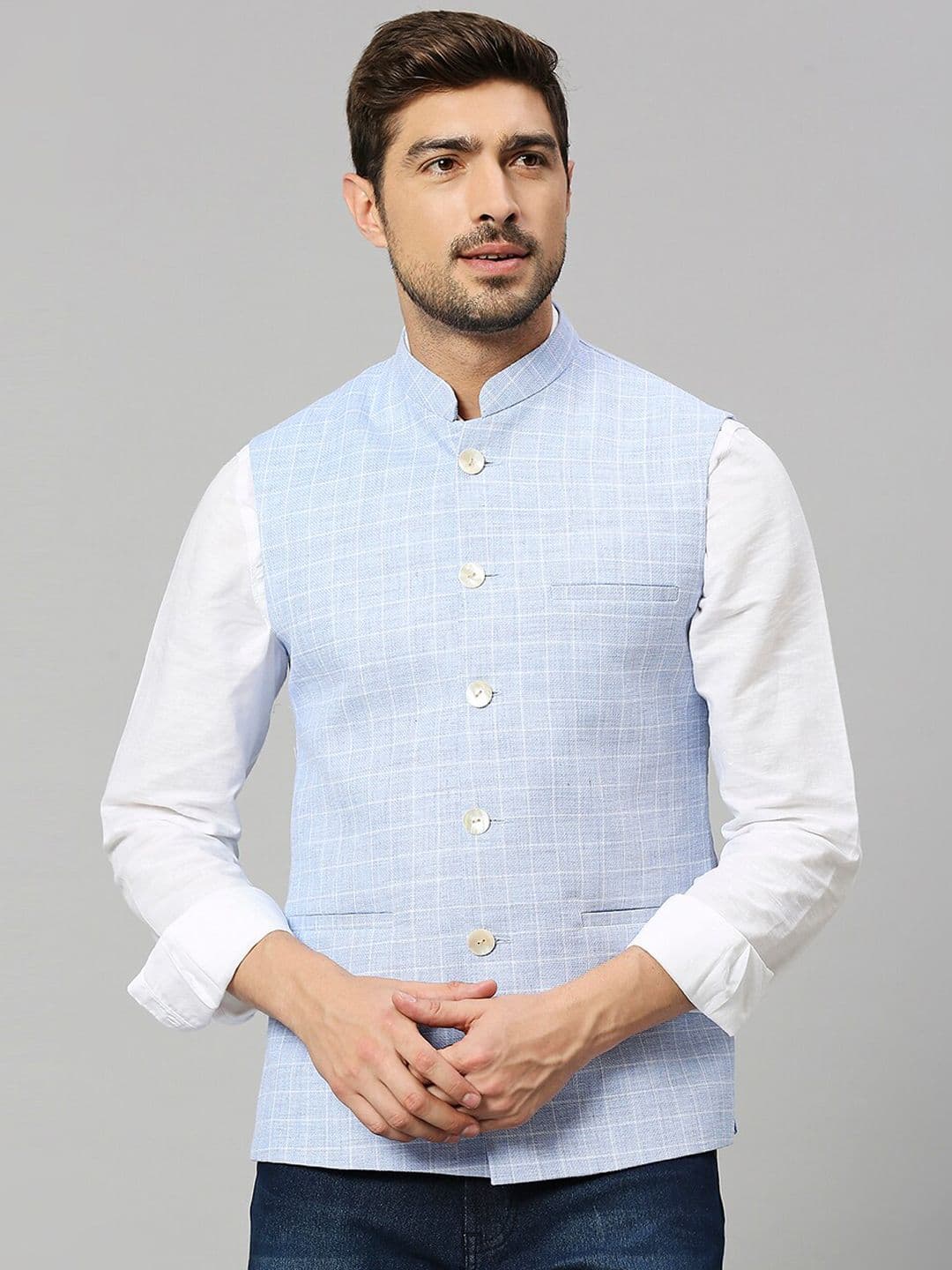 ESSAS club Checked Woven Nehru Jackets - view 1