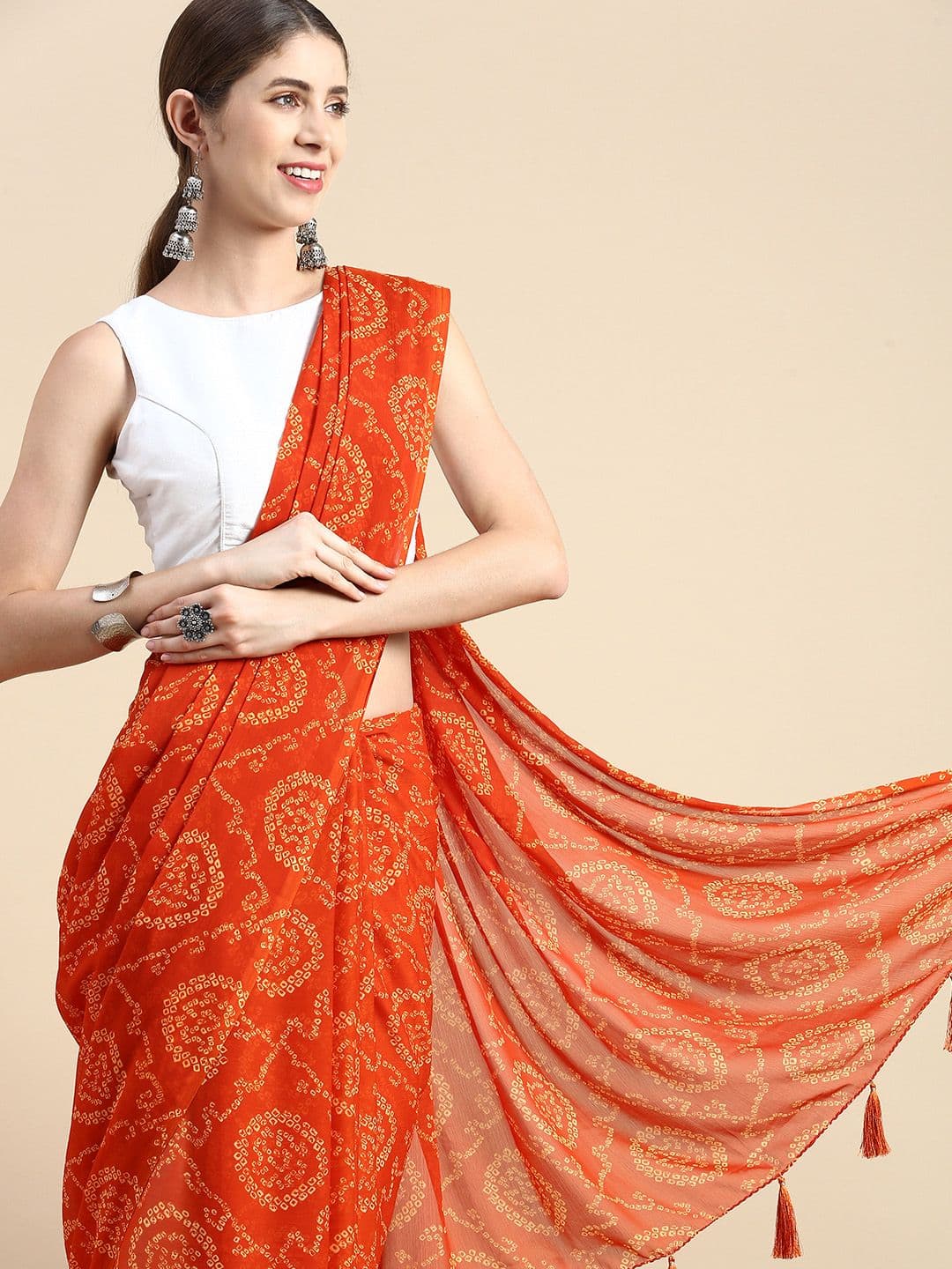 Rani Saahiba Orange Bandhani Poly Chiffon Bandhani Saree - view 1