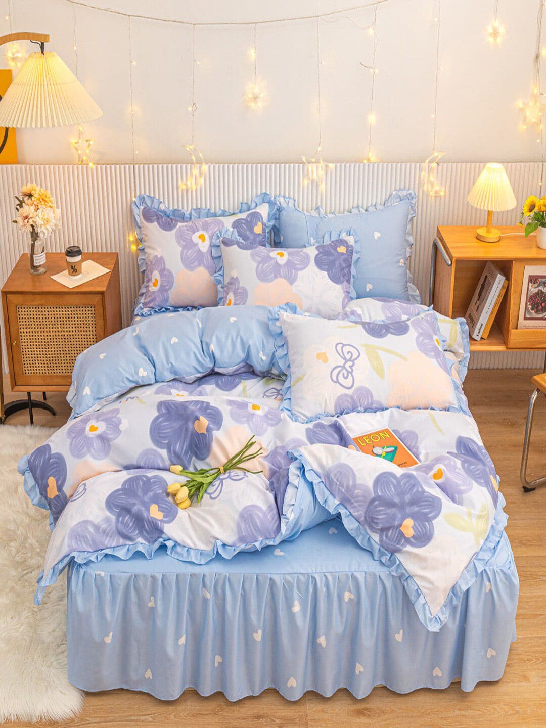 JC HOME Blue & White Printed Double King Bedding Set - view 1