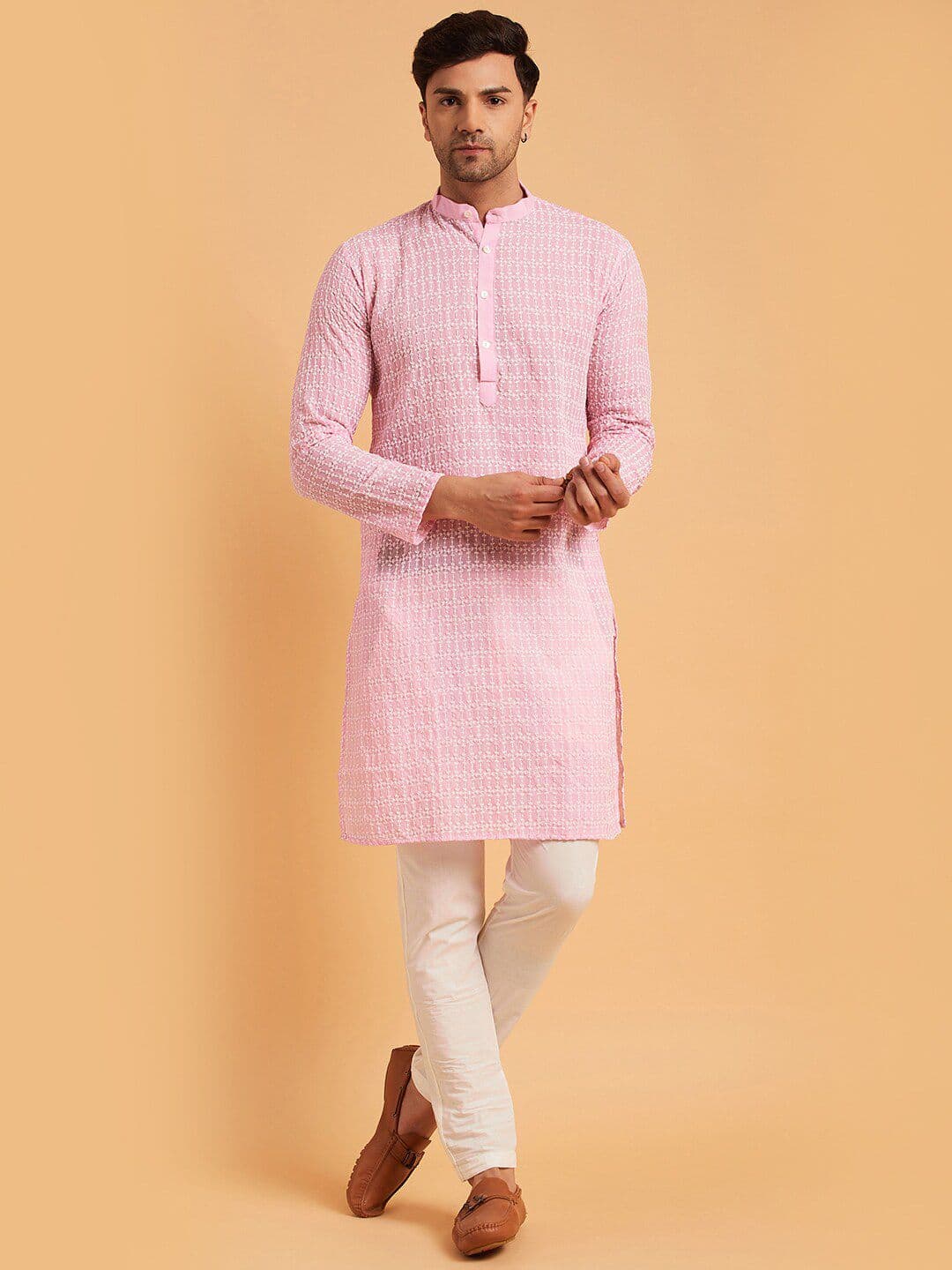 SOJANYA Mandarin Collar Ethnic Motifs Embroidered Thread Work Pure Cotton Kurta - view 1