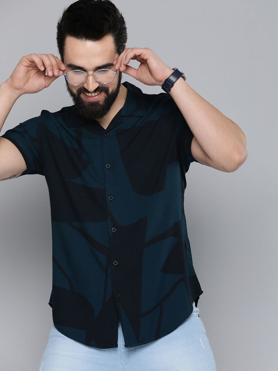 HERE&NOW Men Navy Blue Slim Fit Opaque Casual Shirt - view 1