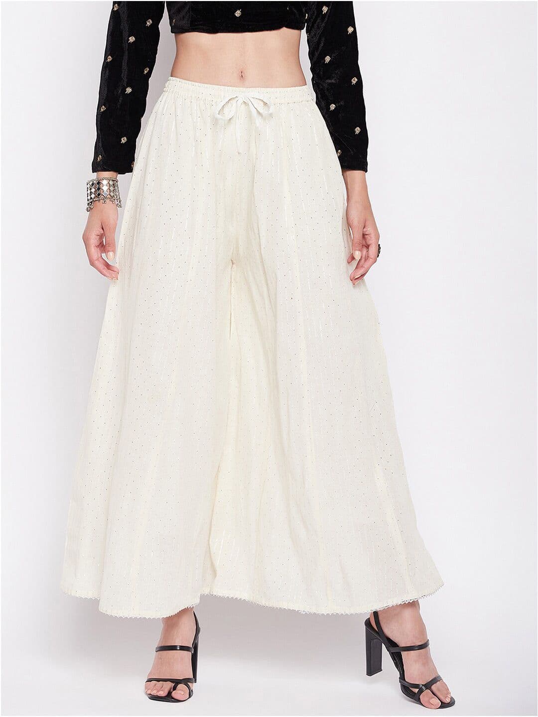 Clora Creation Women Embellished Flared Cotton Palazzos - view 1