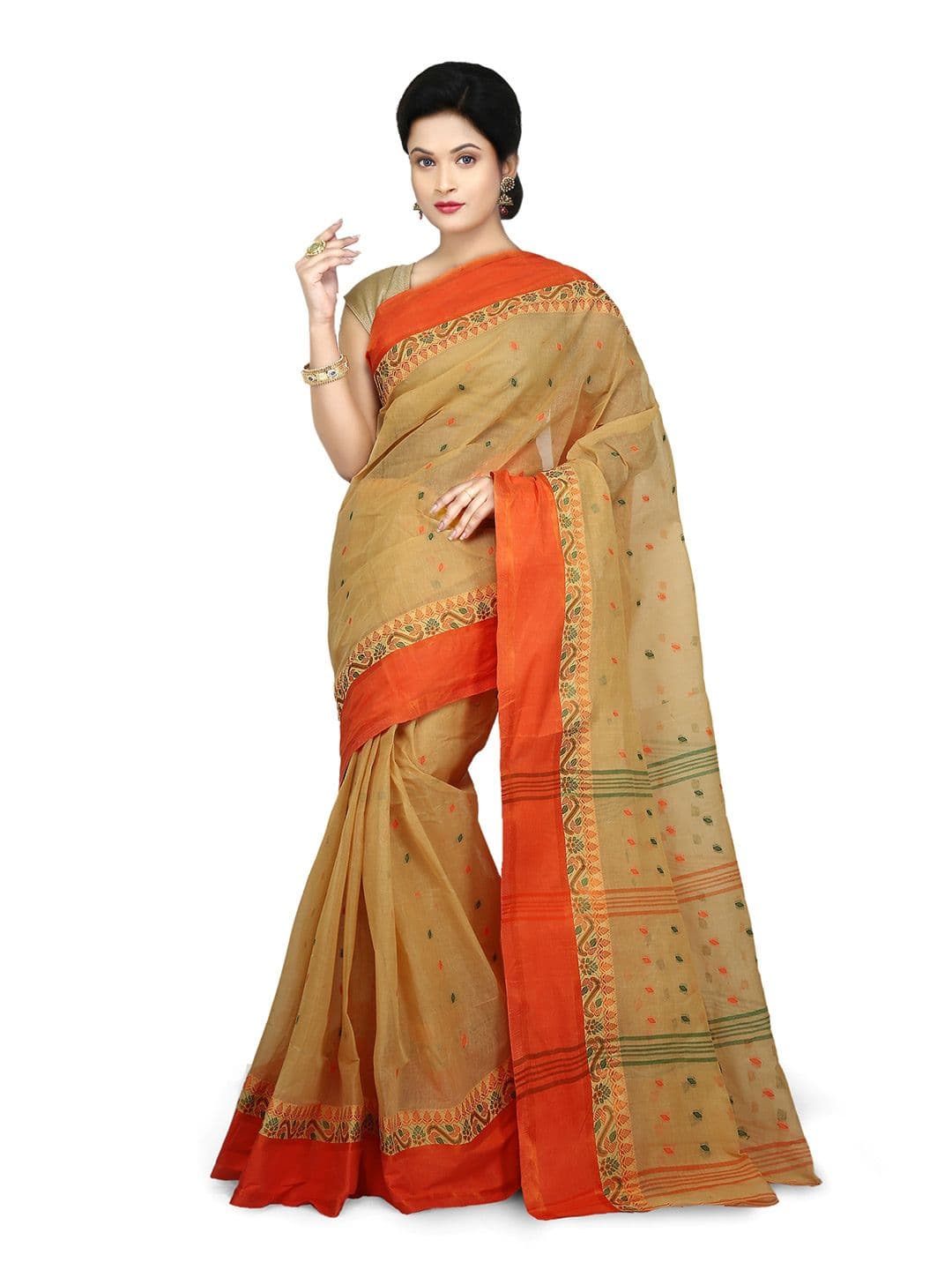 WoodenTant Ethnic Motif Pure Cotton Taant Saree - view 1