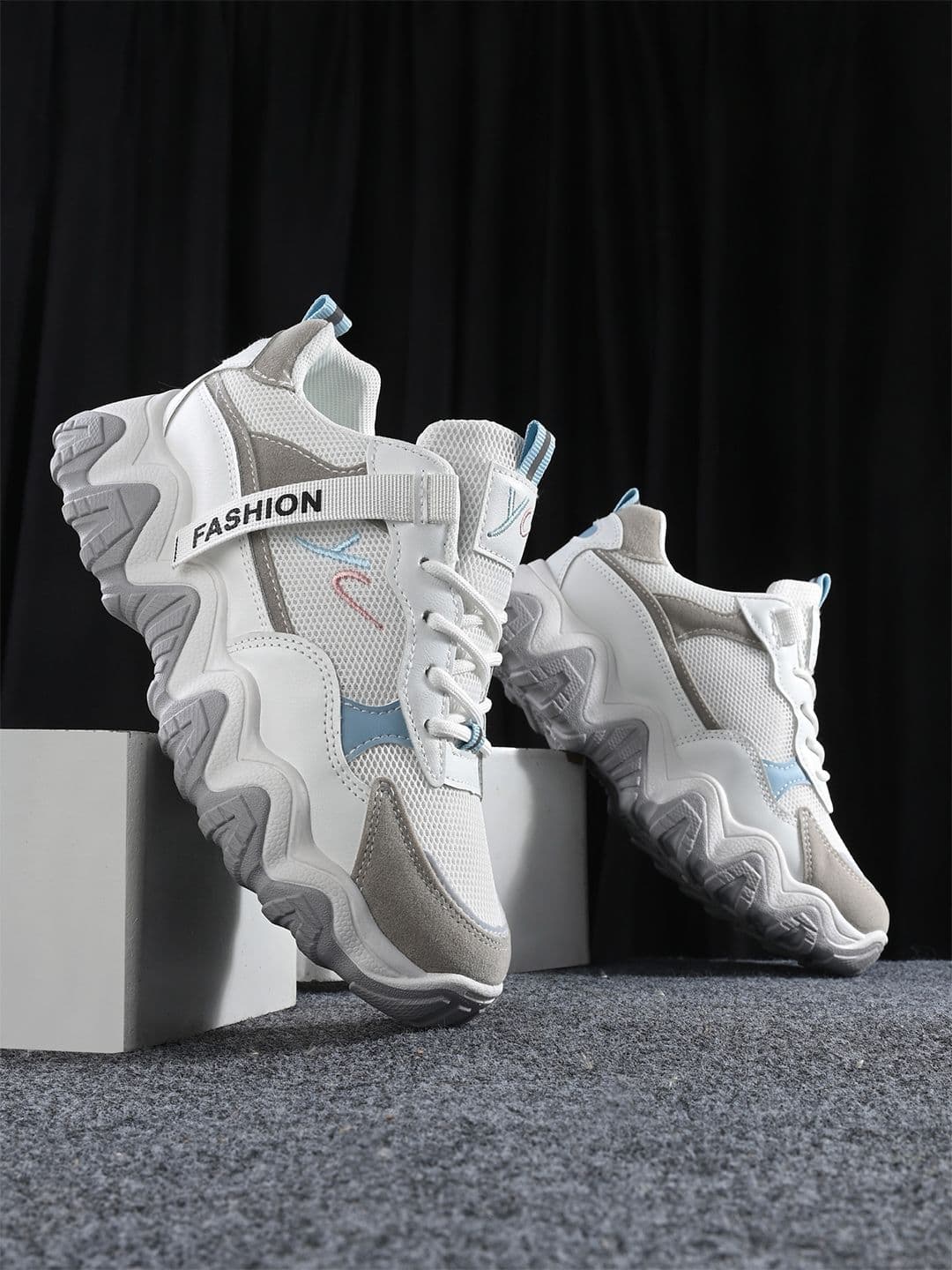 Roadster Women White & Grey Colourblocked Mesh Non-Marking Walking Shoes - view 1