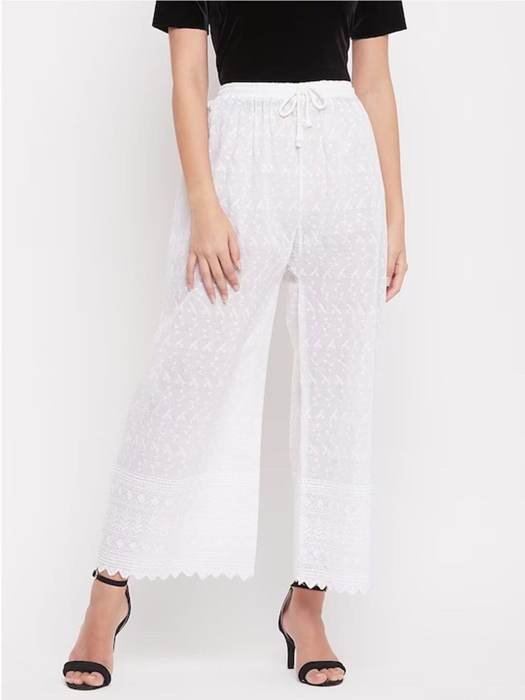Clora Creation Women Floral Chikankari Embroidered Flared Fit Cotton Palazzos - view 1