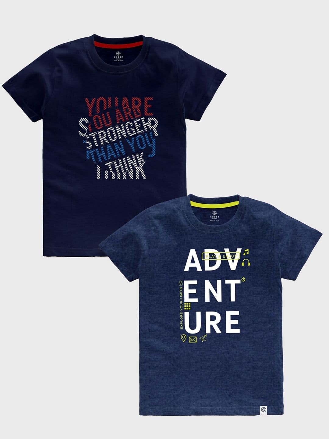 CODEZ Boys Pack OF 2 Typography Printed Cotton T-shirt - view 1