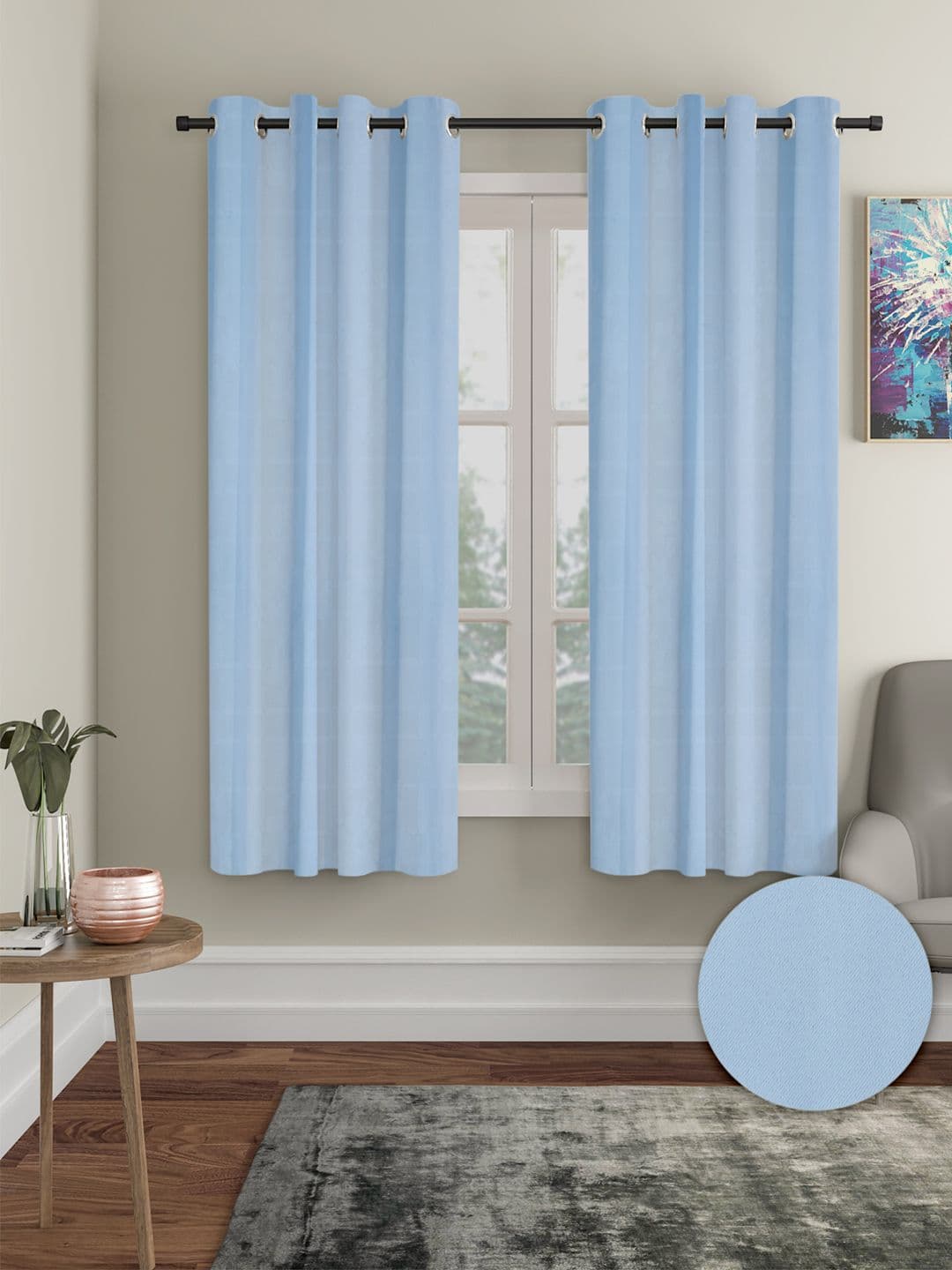 Cortina Blue 2 Pieces Black Out Window Curtain - view 1