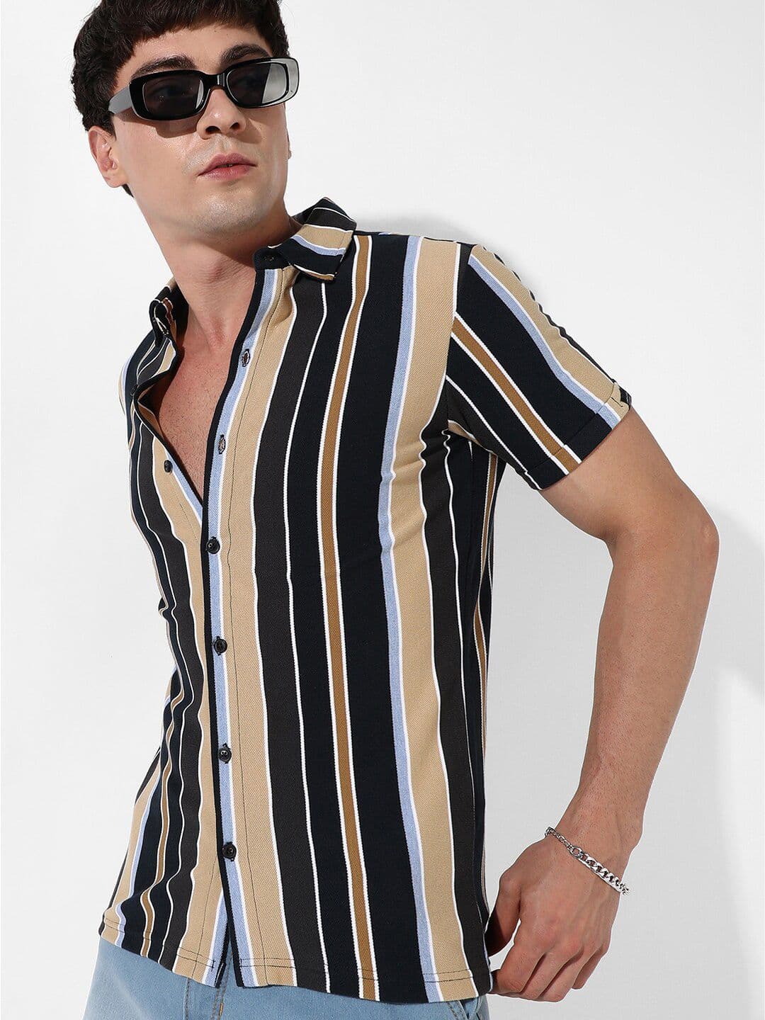 CAHOOT Black Classic Striped Cotton Casual Shirt - view 1