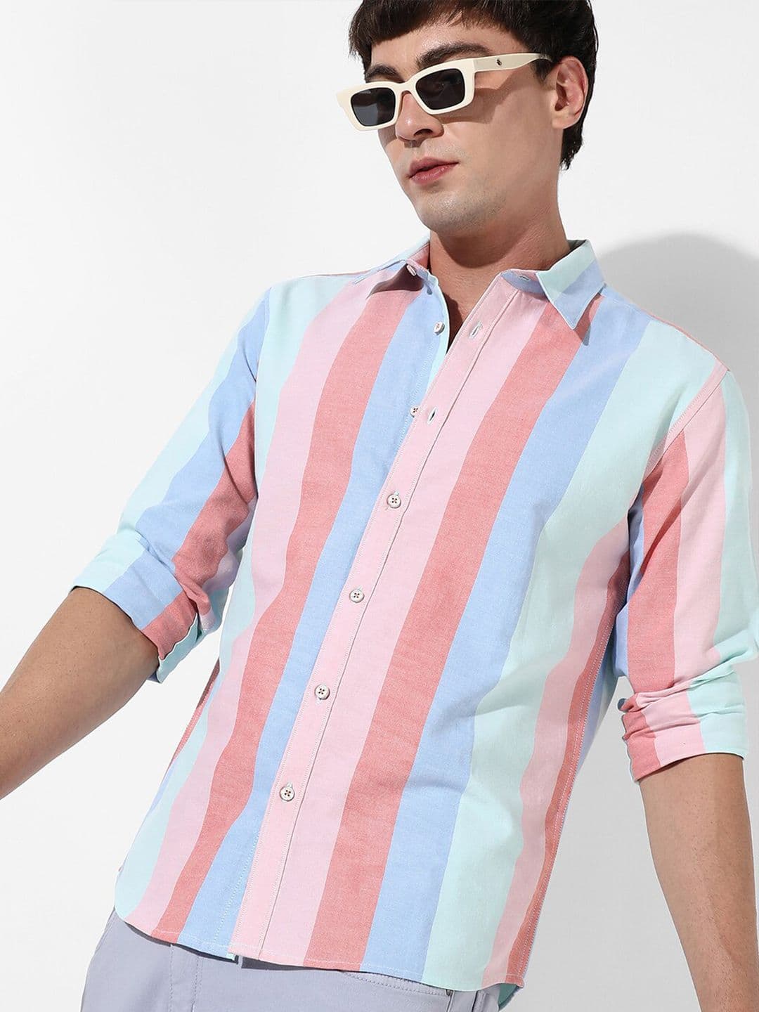 CAHOOT Blue Classic Striped Cotton Casual Shirt - view 1