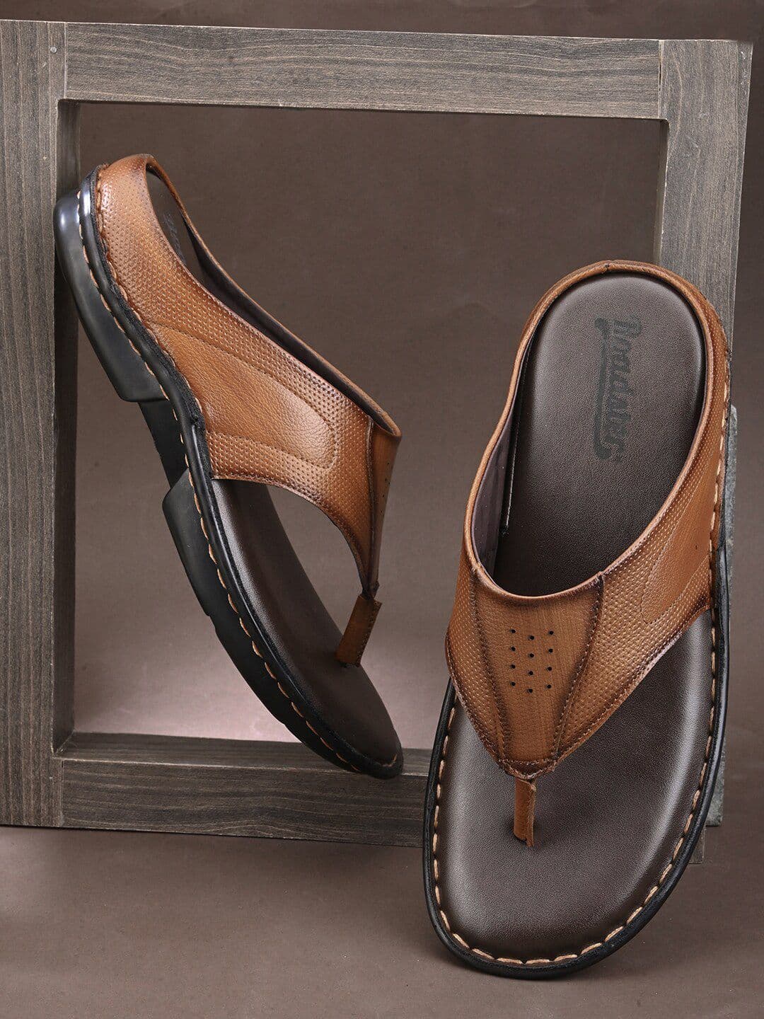 Roadster Men Tan Textured T-Straps Comfort Sandals - view 1