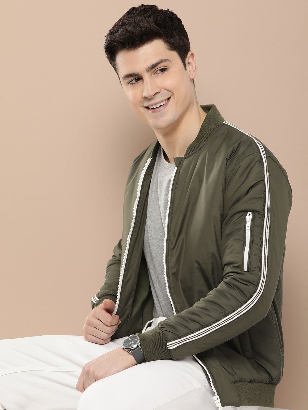 HERE&NOW Solid Stand-Collar Bomber Jacket - view 1