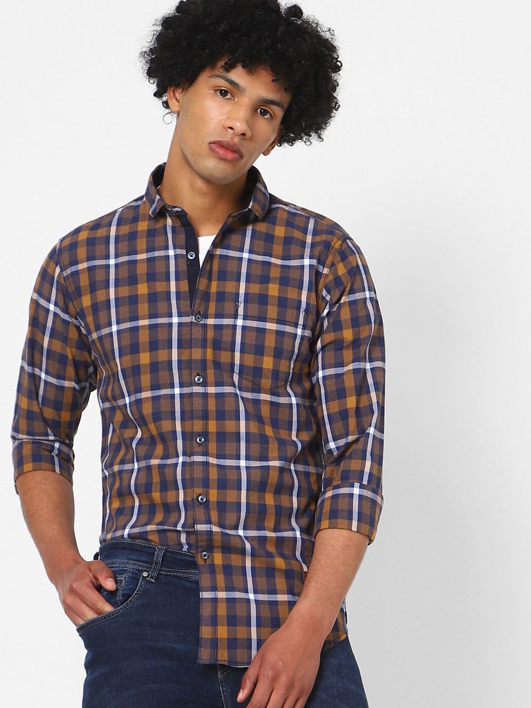 CAHOOT Brown Checked Classic Cotton Casual Shirt - view 1
